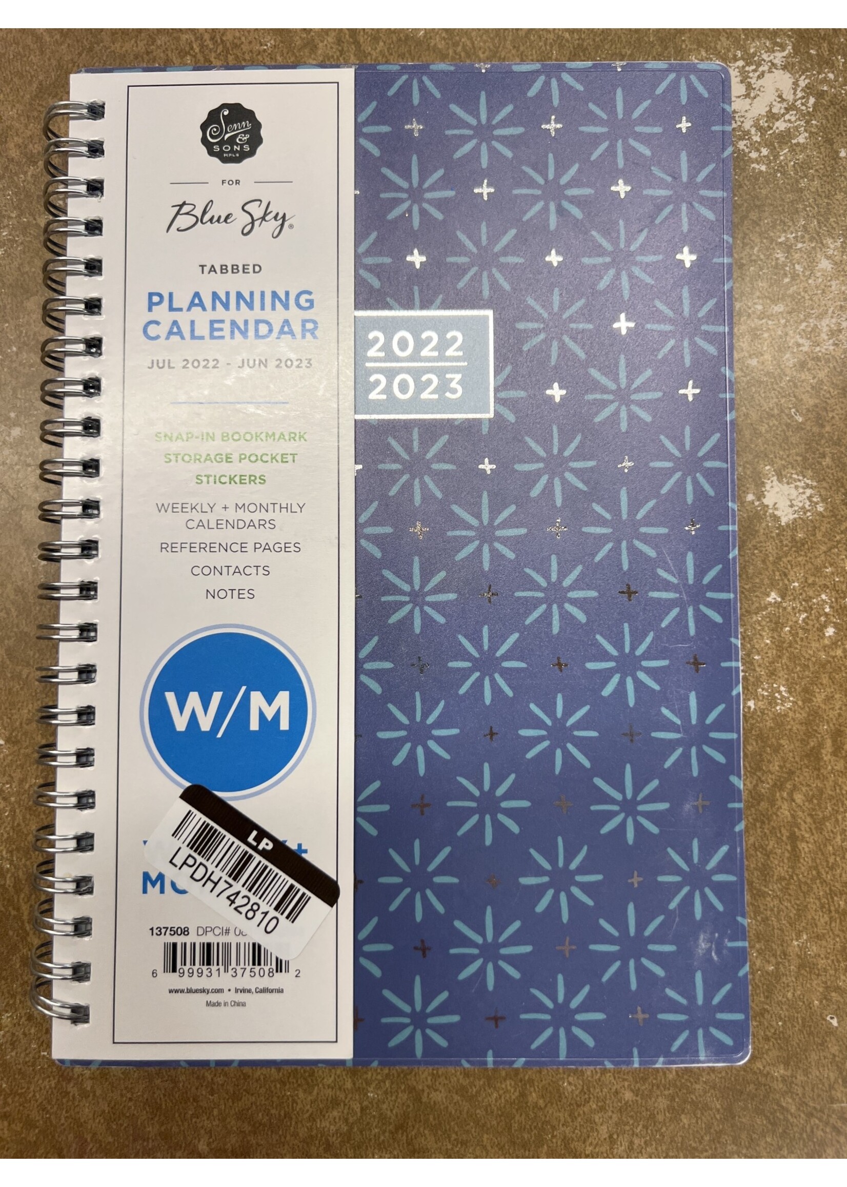 2022-23 Academic Planner Weekly/Monthly 5 inch x8 inch  Stitched Blue - Senn & Sons for Blue Sky