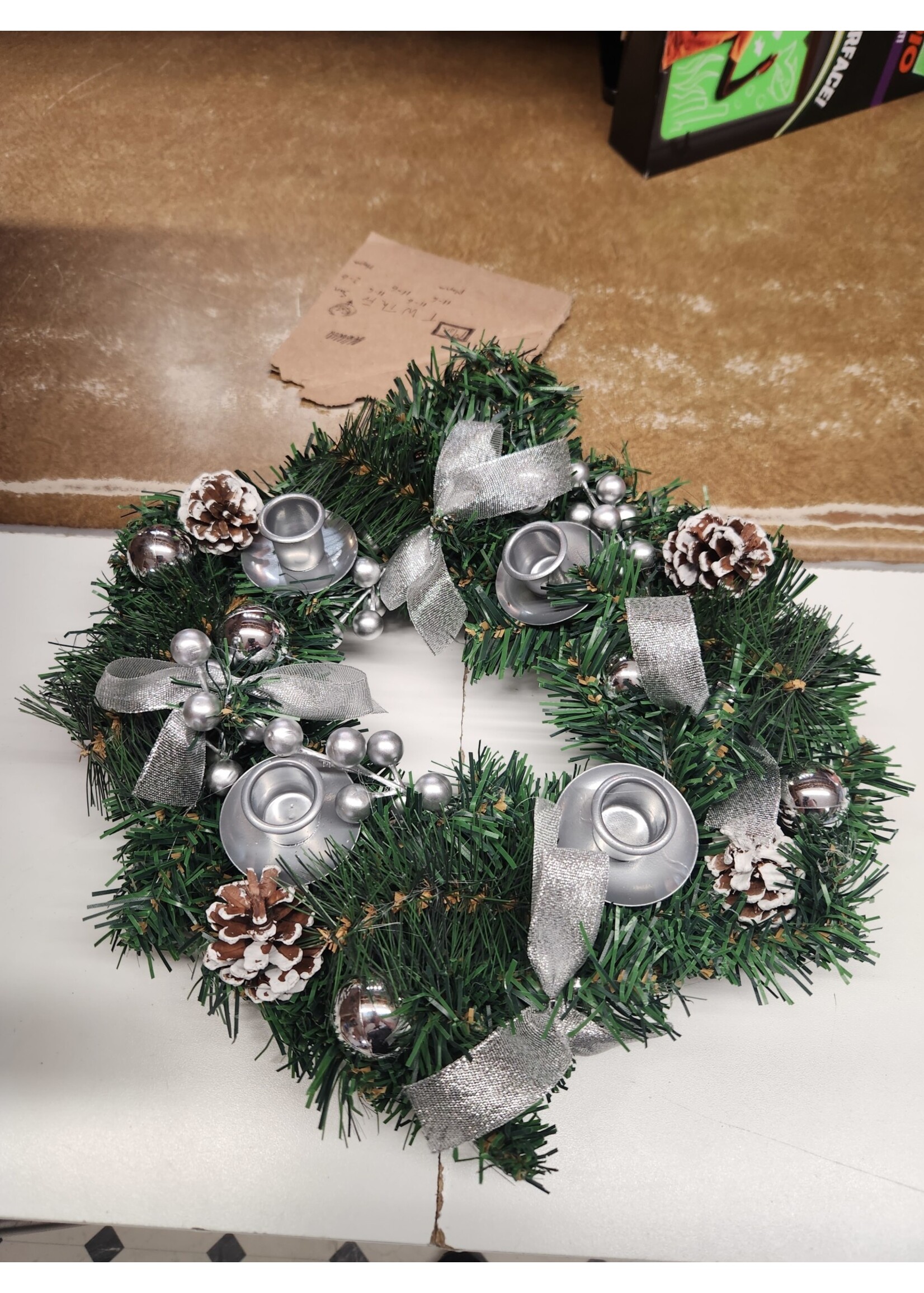 12" Christmas Wreath Table Candle Holder