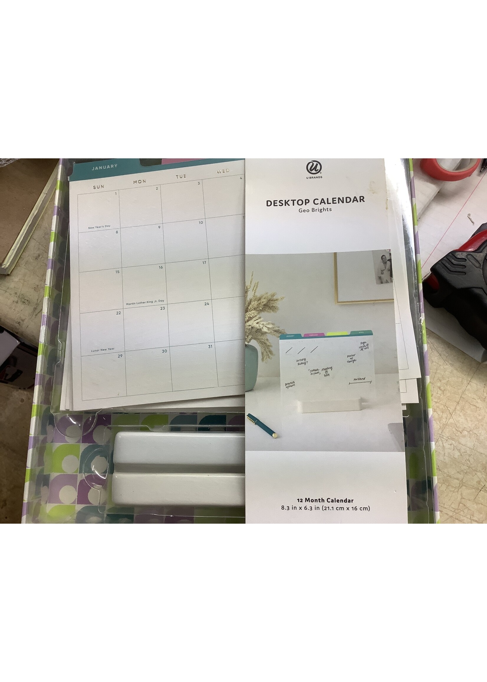 *Litle Scuffed Up U Brands 2023 Dated 12 Month Desktop Calendar 8.3 inch x6.3 inch  - Geo Brights
