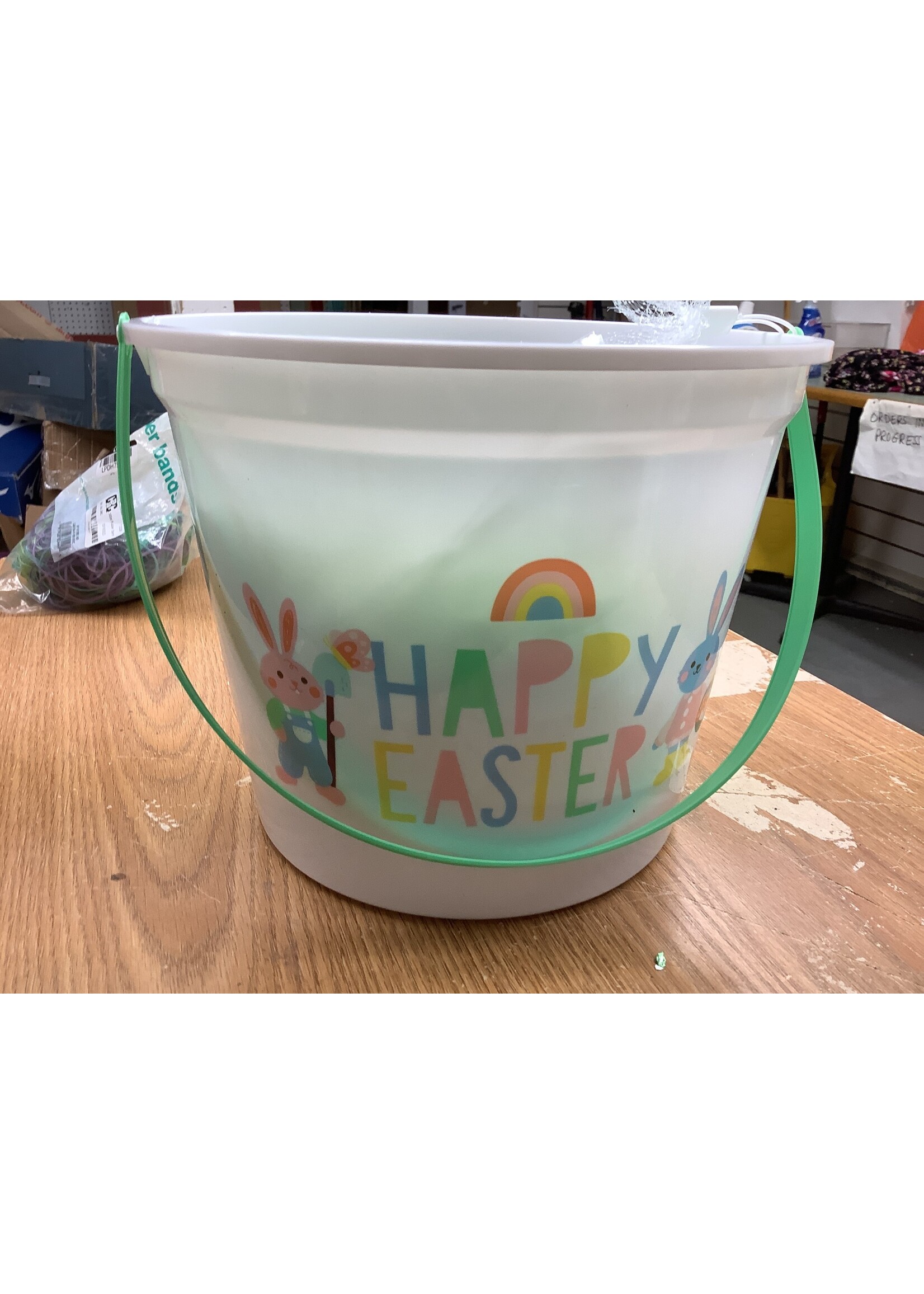7.87"x12" Round Pre-Filled 'Happy Easter' Decorative Easter Bucket White - Spritz