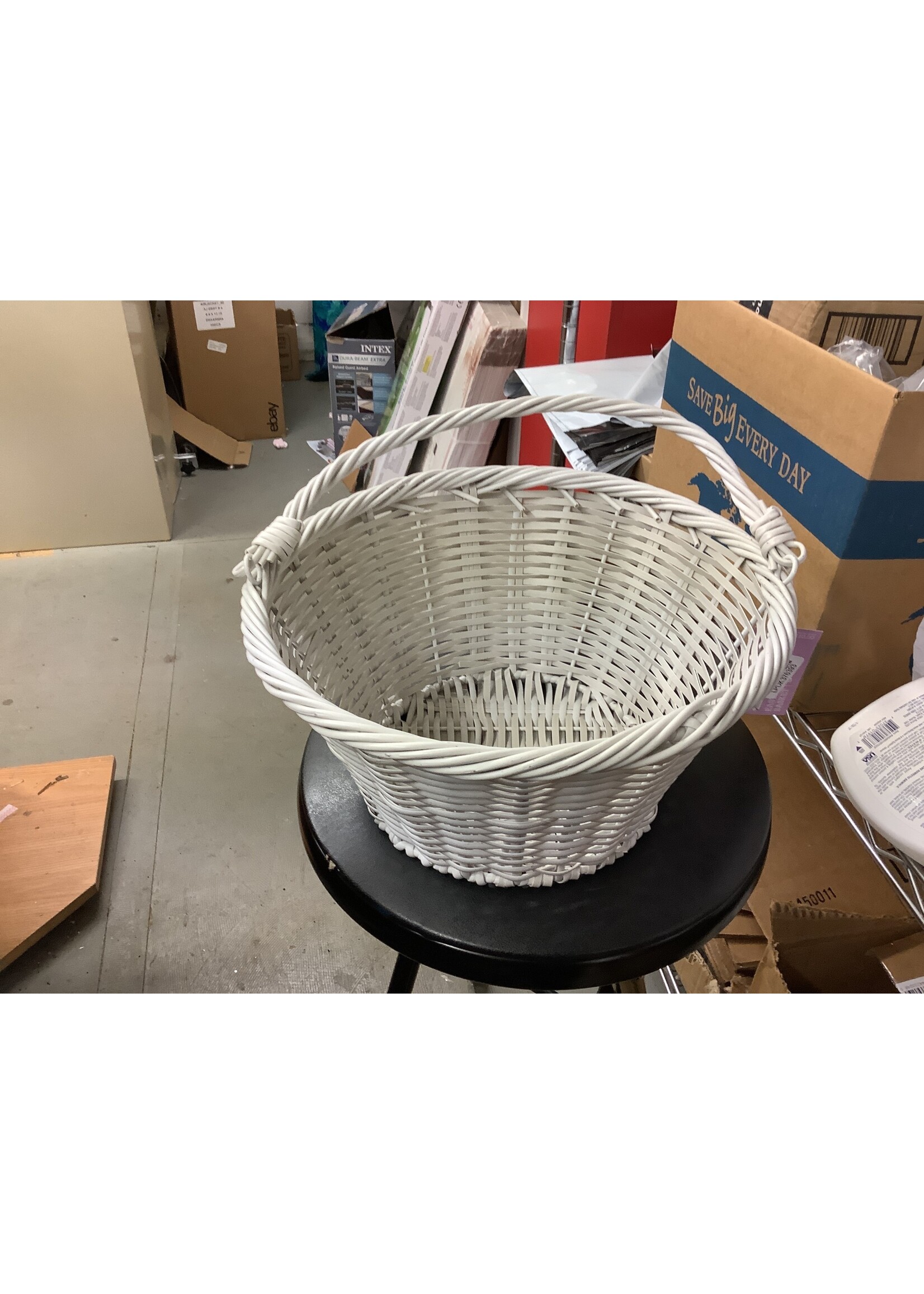12" Round Plastic Willow Decorative Easter Basket White - Spritz
