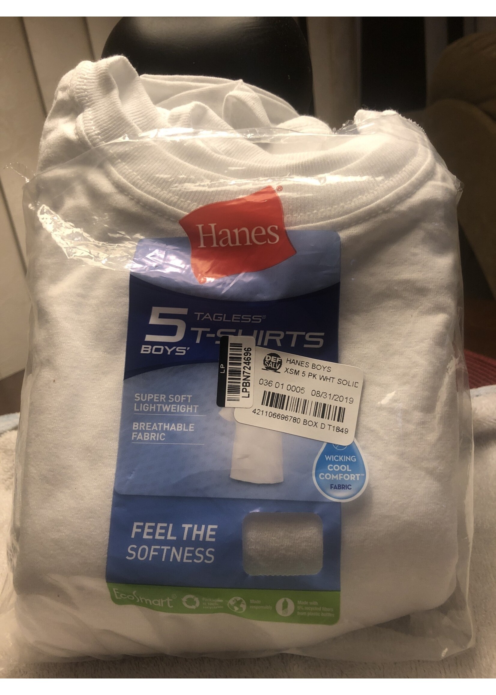 Hanes Hanes Boys Size XSm White 5-Pack Short Sleeve T-Shirts New in Open Bag
