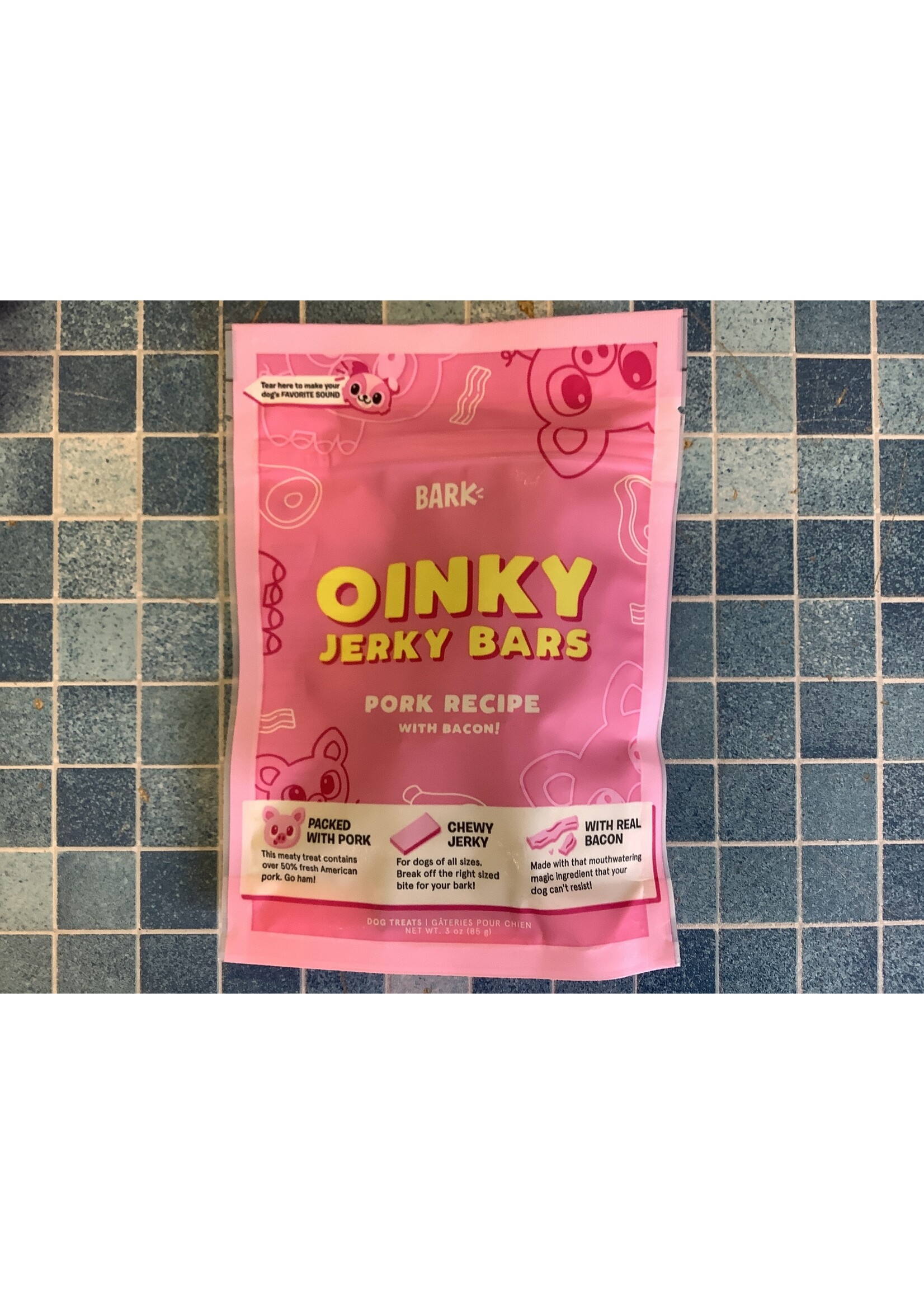 *Expired Bark Eats (Bark Box) Oinky Jerky Bars Pork Recipe w/ Bacon 3 oz. Dog Treats (exp. 7/23)