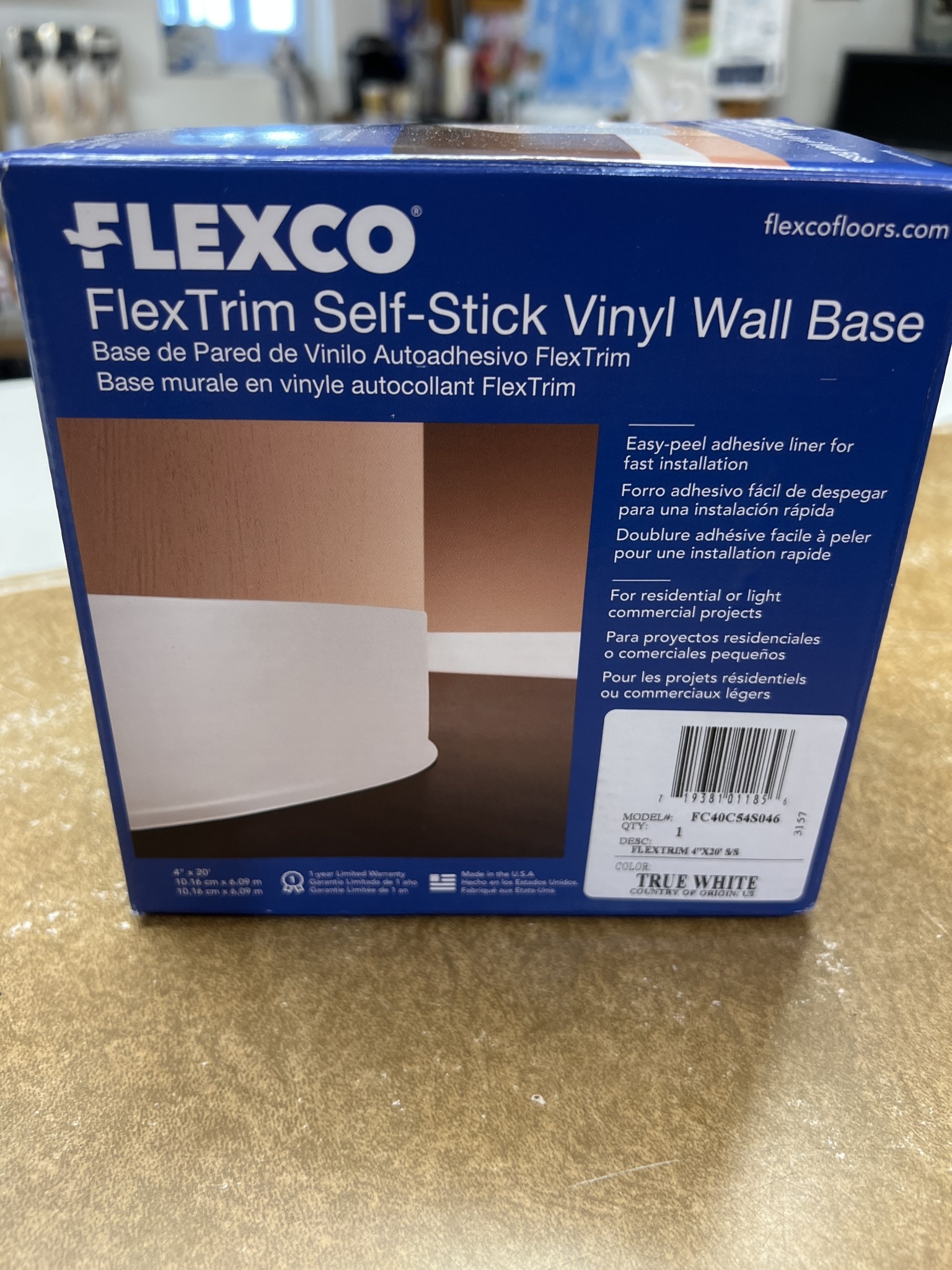 Open box 13? left Flexco FlexTrim SelfStick Vinyl Wall Base 4? true