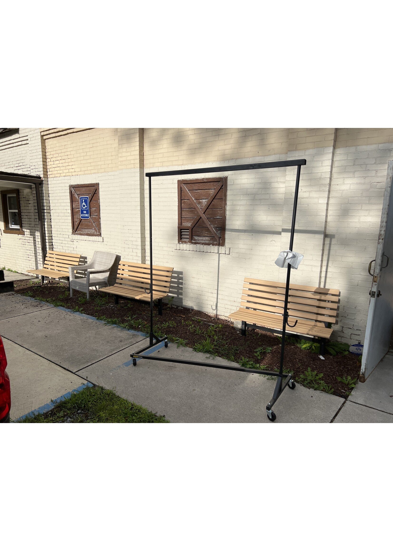 Rebuilt with wooden rack- VEVOR Z Rack, Industrial Grade Z Base Rolling Garment Rack, Height Adjustable