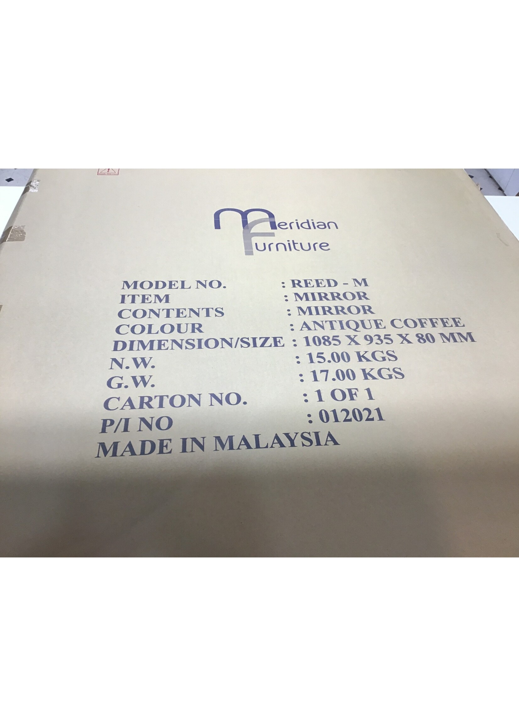 Meridian Furniture Reed-M Reed Collection Industrial Mid Century Design Rectangular Shaped Mirror with Brown Antique Coffee Wood Finish, 41" W x 1" D x 35" H