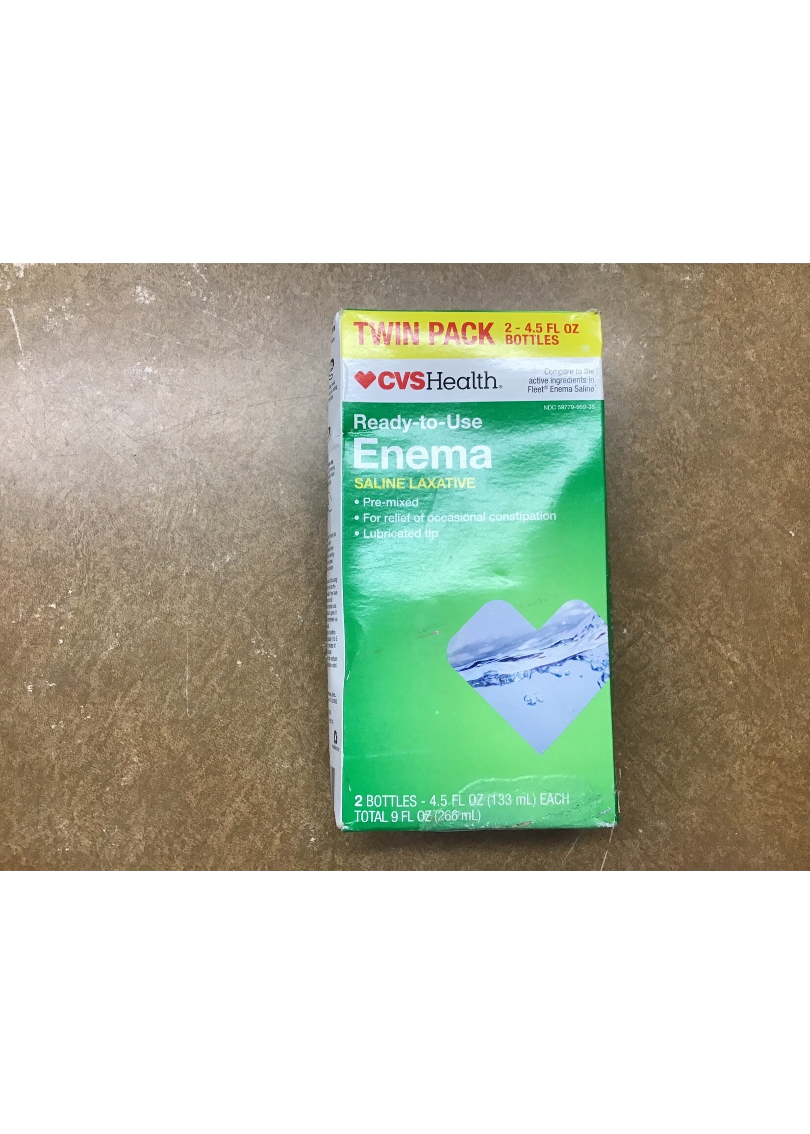 Box damage- CVS Ready-to-use Enema -saline laxative twin pack 2 bottles(4.5oz each)