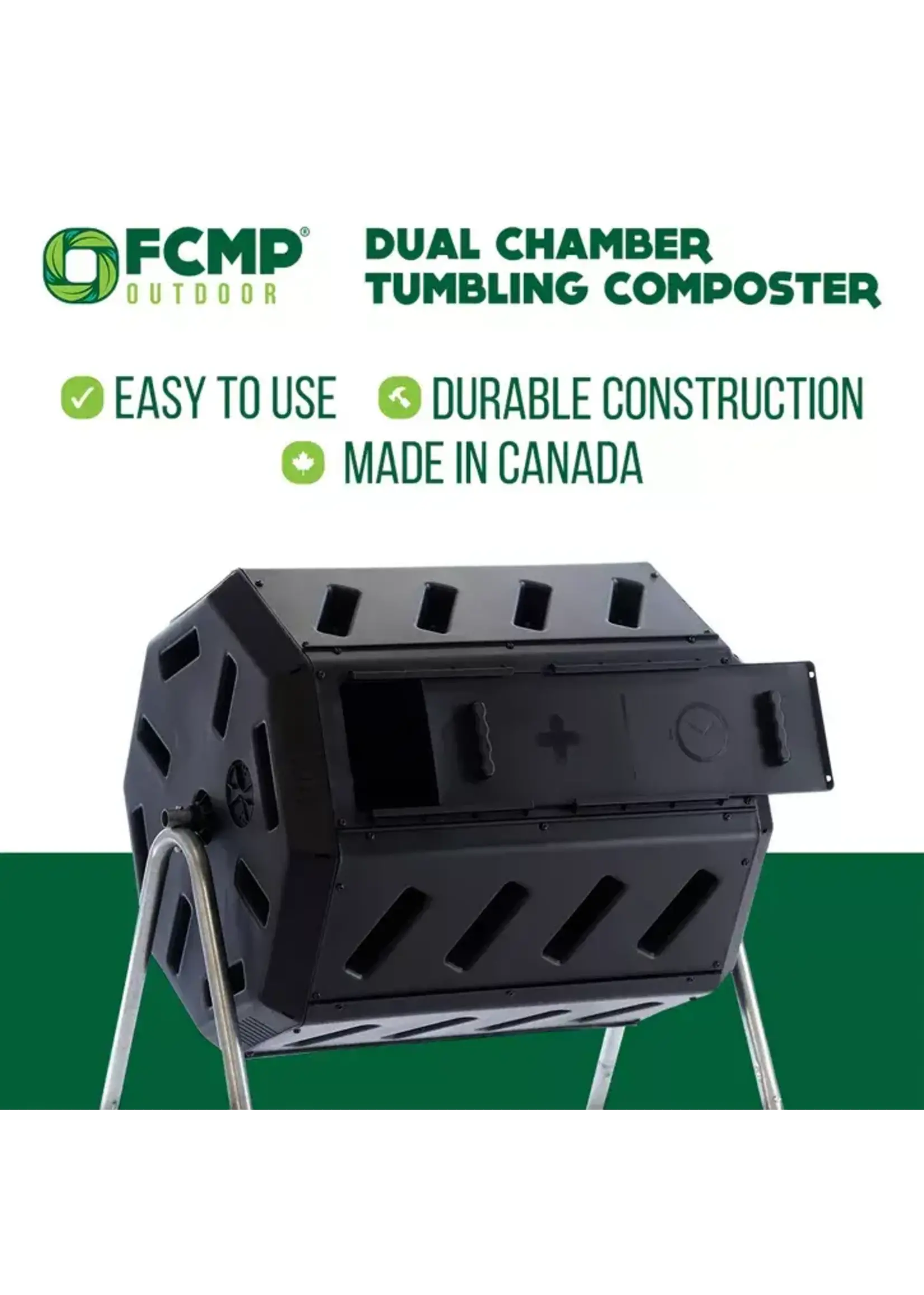 FCMP Outdoor IM4000 37 Gallon 8 Sided Plastic Dual Chamber Tumbling Composter Outdoor Elevated Rotating Garden Compost Bin, Black
