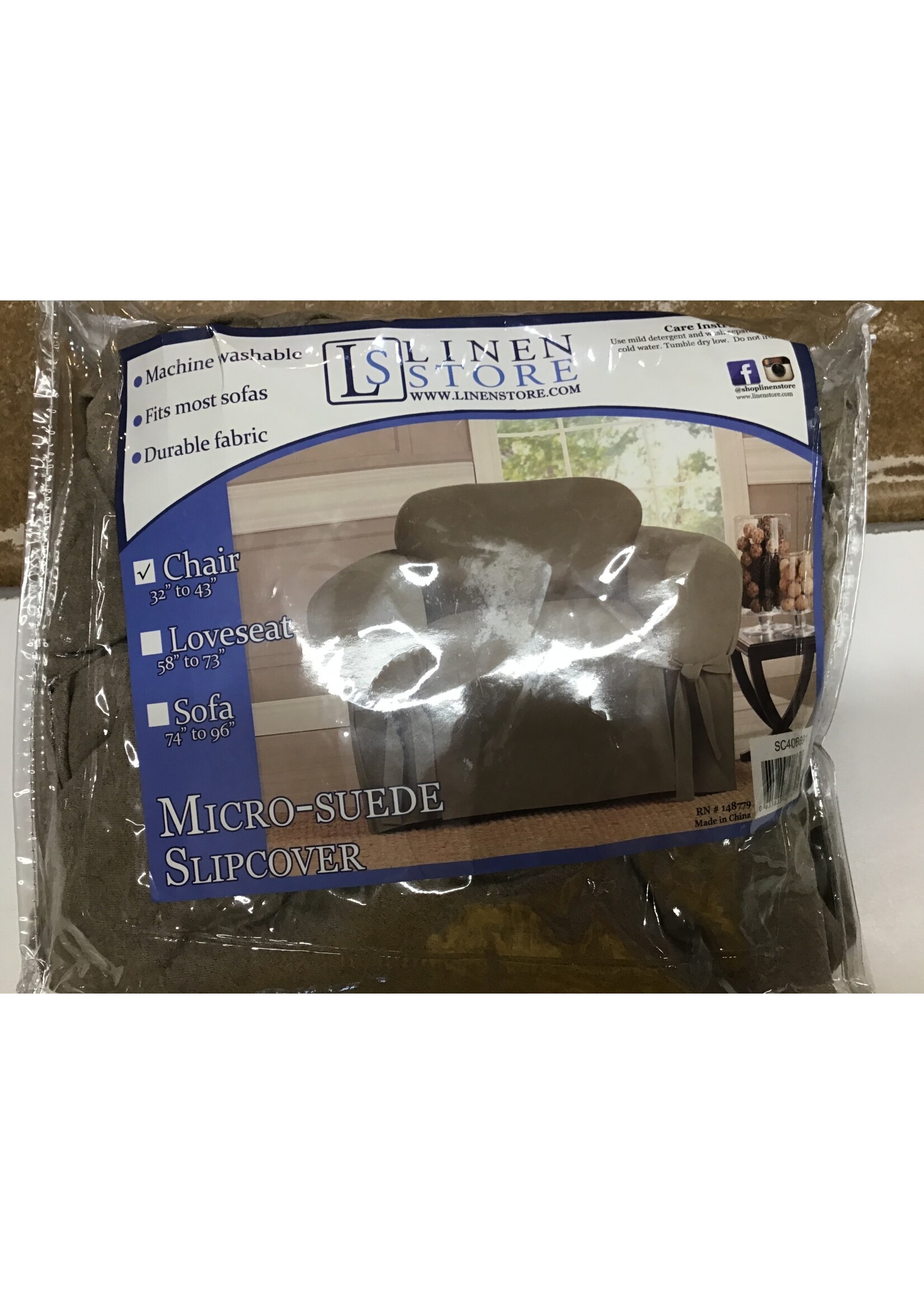 Linen Store micro-suede chair slipcover 32” to 43” brown