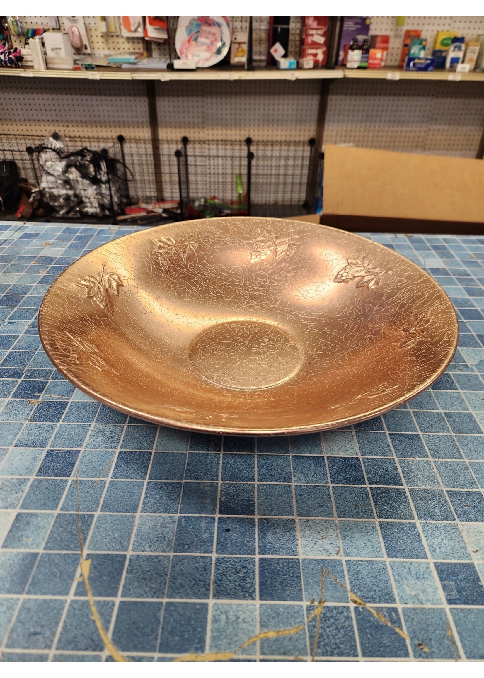 14"x3" West Bend Aluminum Salad Bowl Rose Gold Color Embossed Leaves
