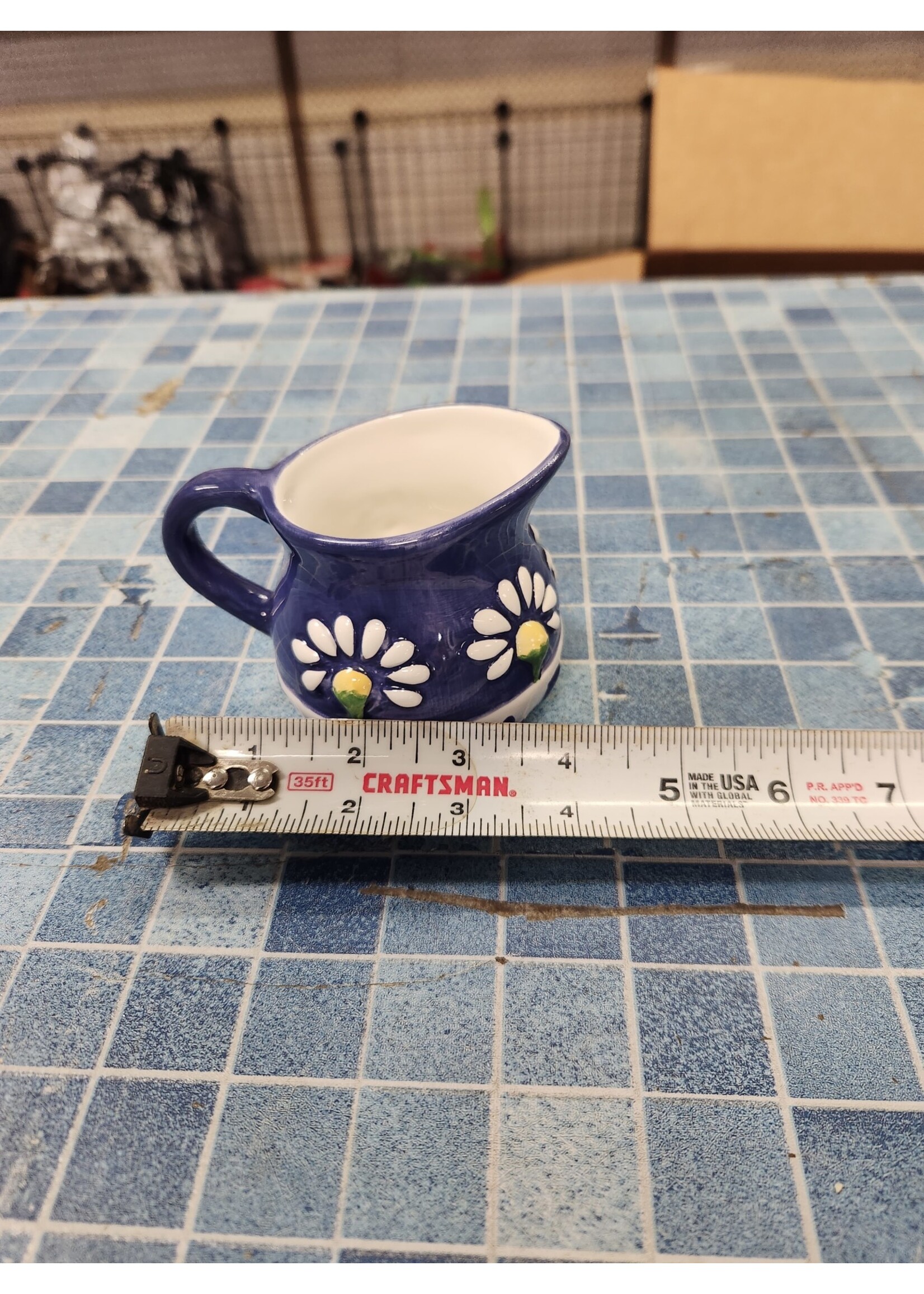 *Small Chip Oneida China Spring Daisy Creamer Blue/White