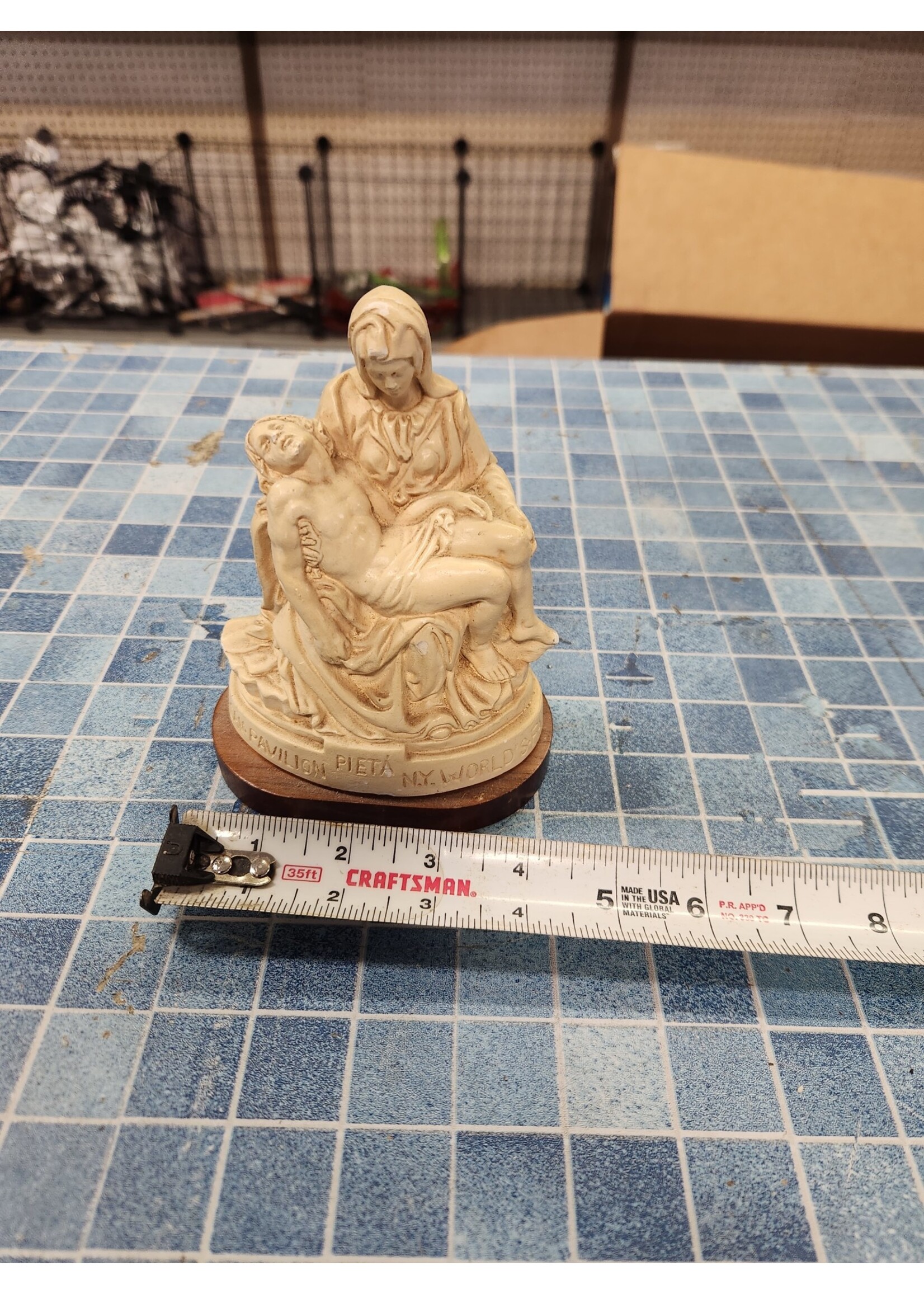 1964-65 NY World's Fair Vatican Pavilion Pieta Inscribed 6" Statue w Wood Base