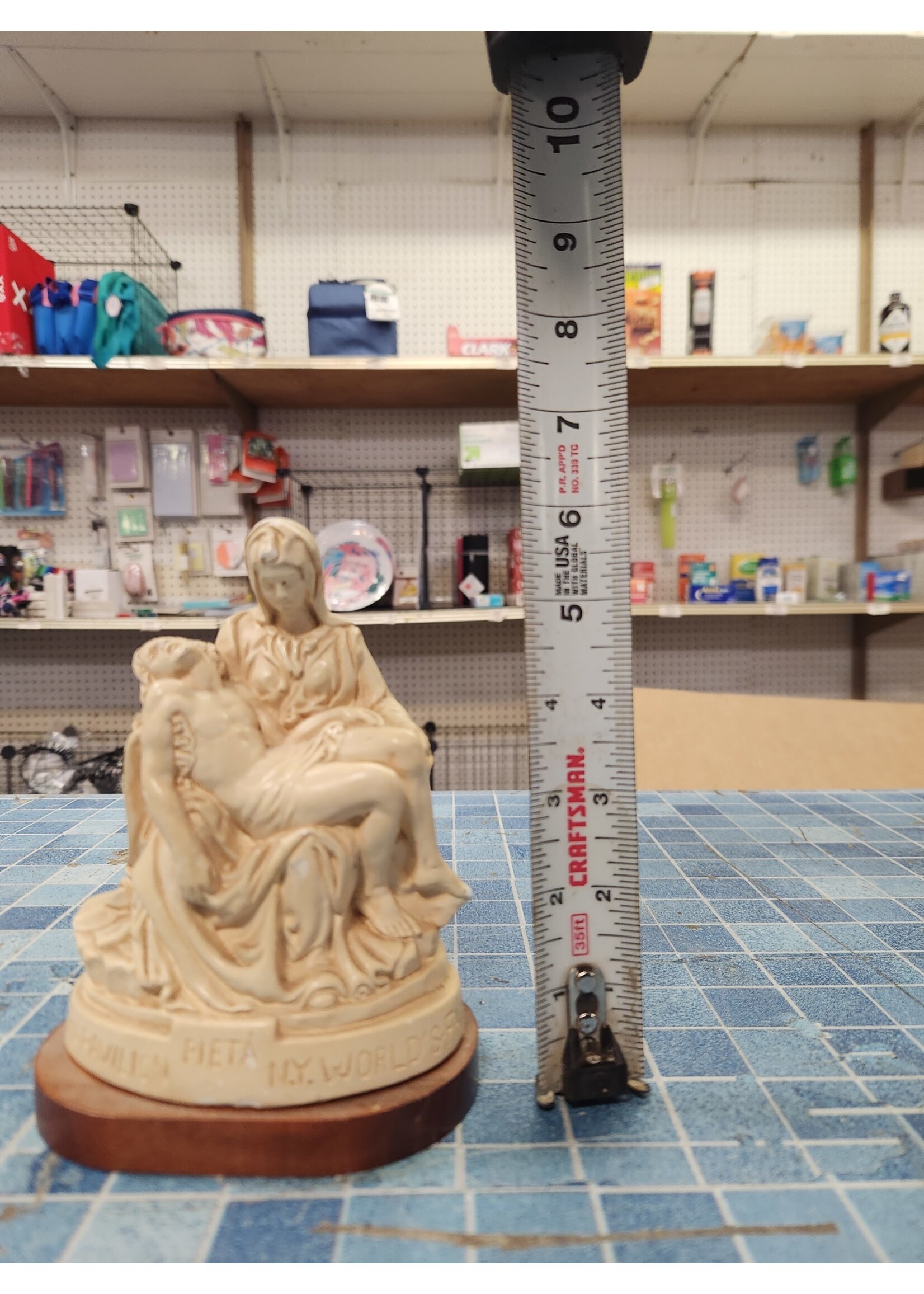 1964-65 NY World's Fair Vatican Pavilion Pieta Inscribed 6" Statue w Wood Base