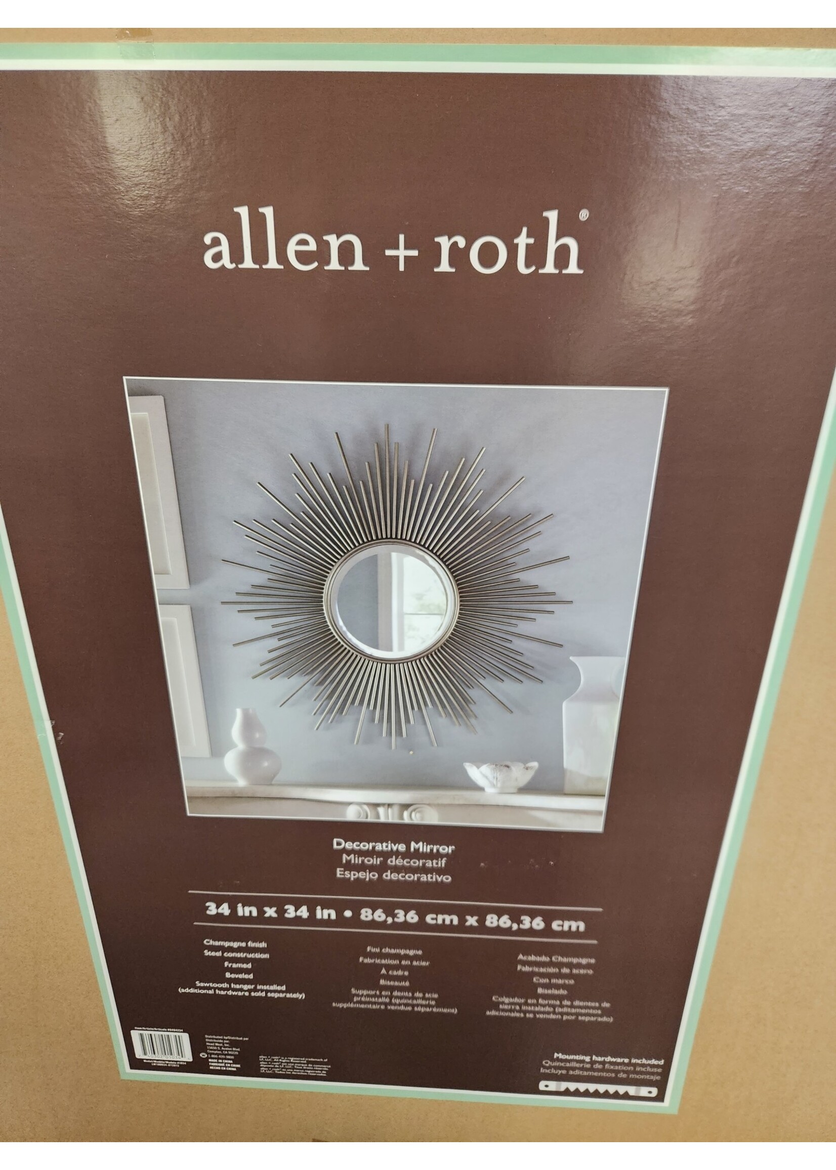 allen + roth Round Champagne Wall Mirror Sunburst 34x34