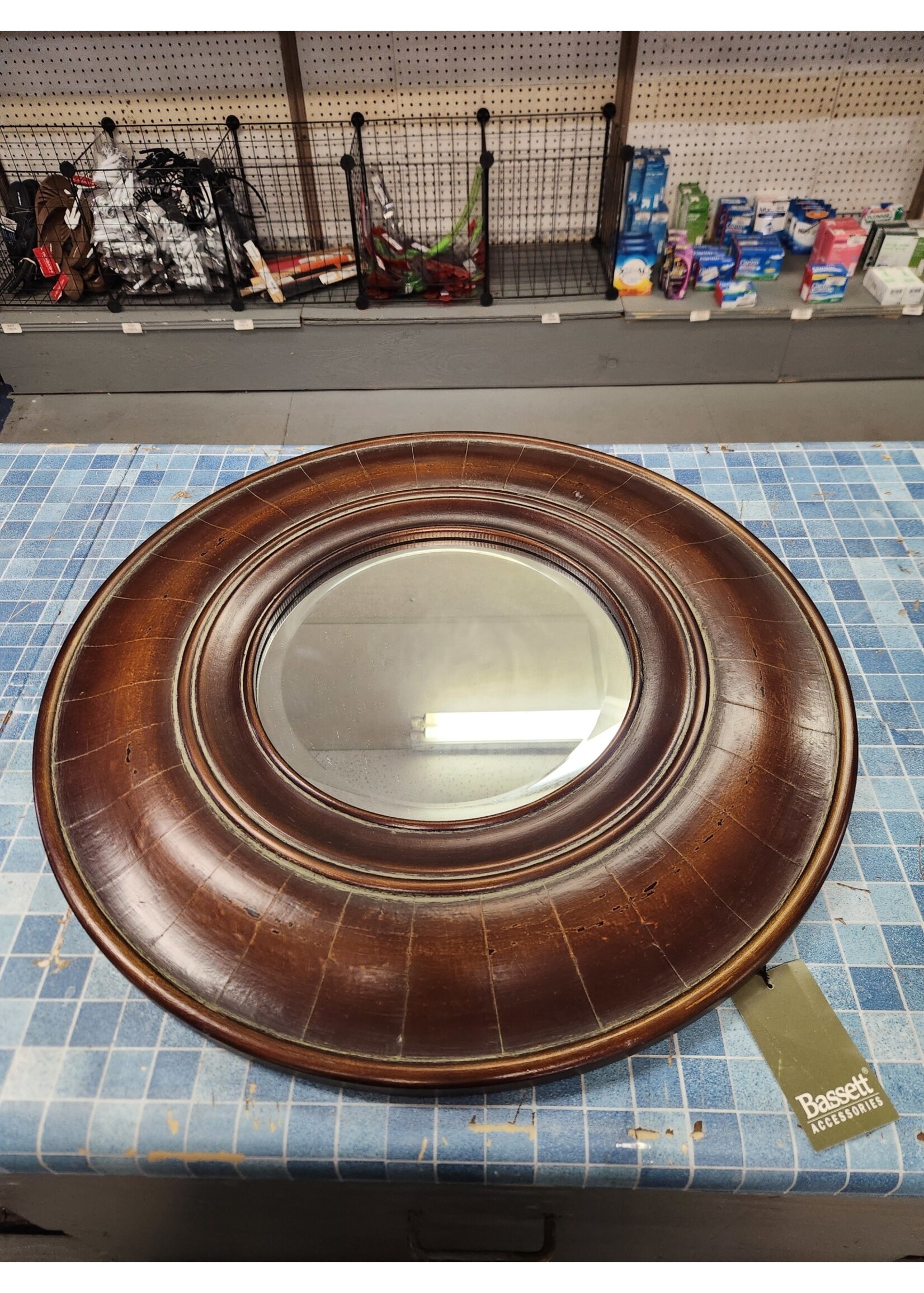 Bassett Accessories Wooden Distressed Wall Beveled Mirror Circular 23.75" (11", Mirror)