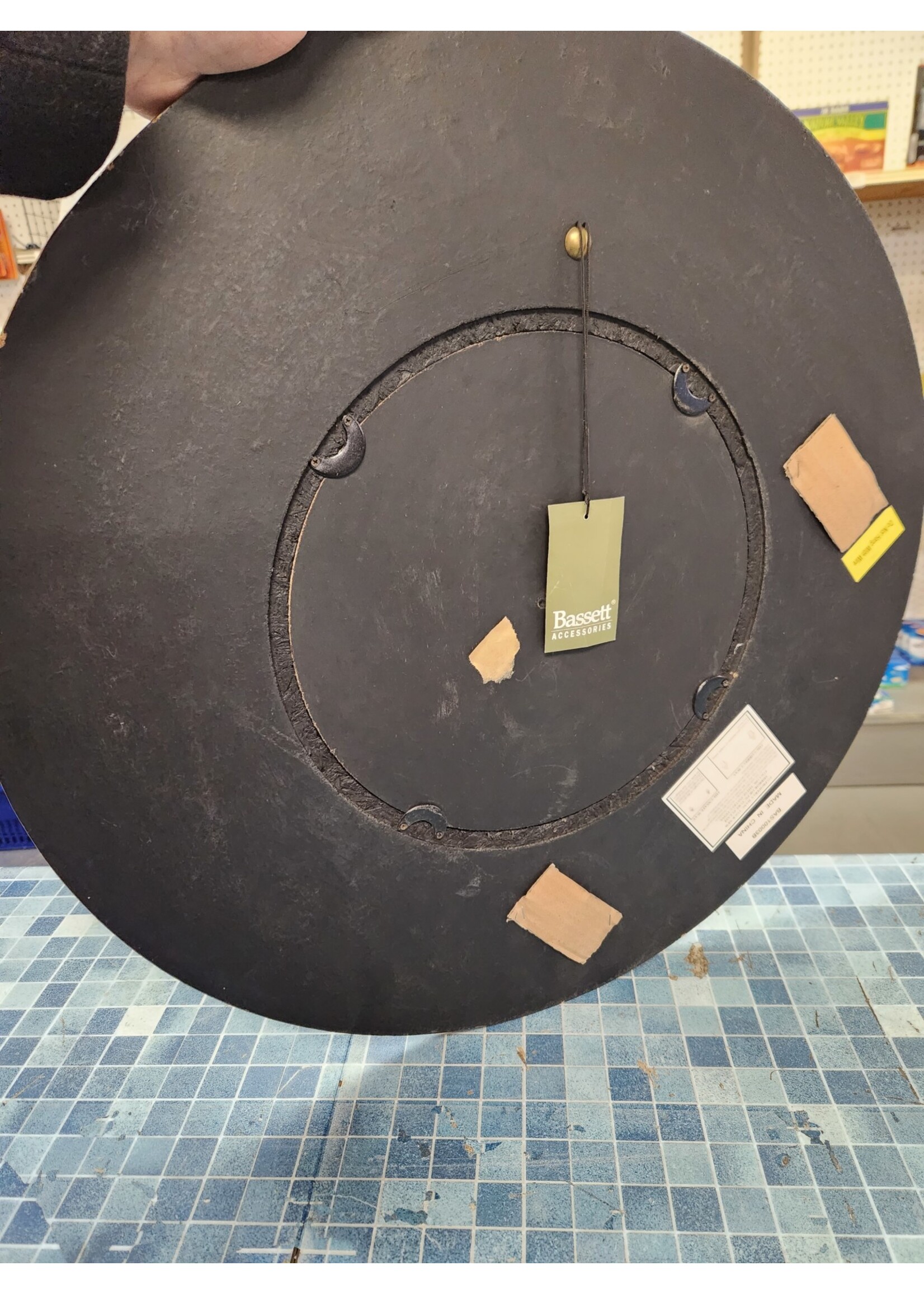 Bassett Accessories Wooden Distressed Wall Beveled Mirror Circular 23.75" (11", Mirror)