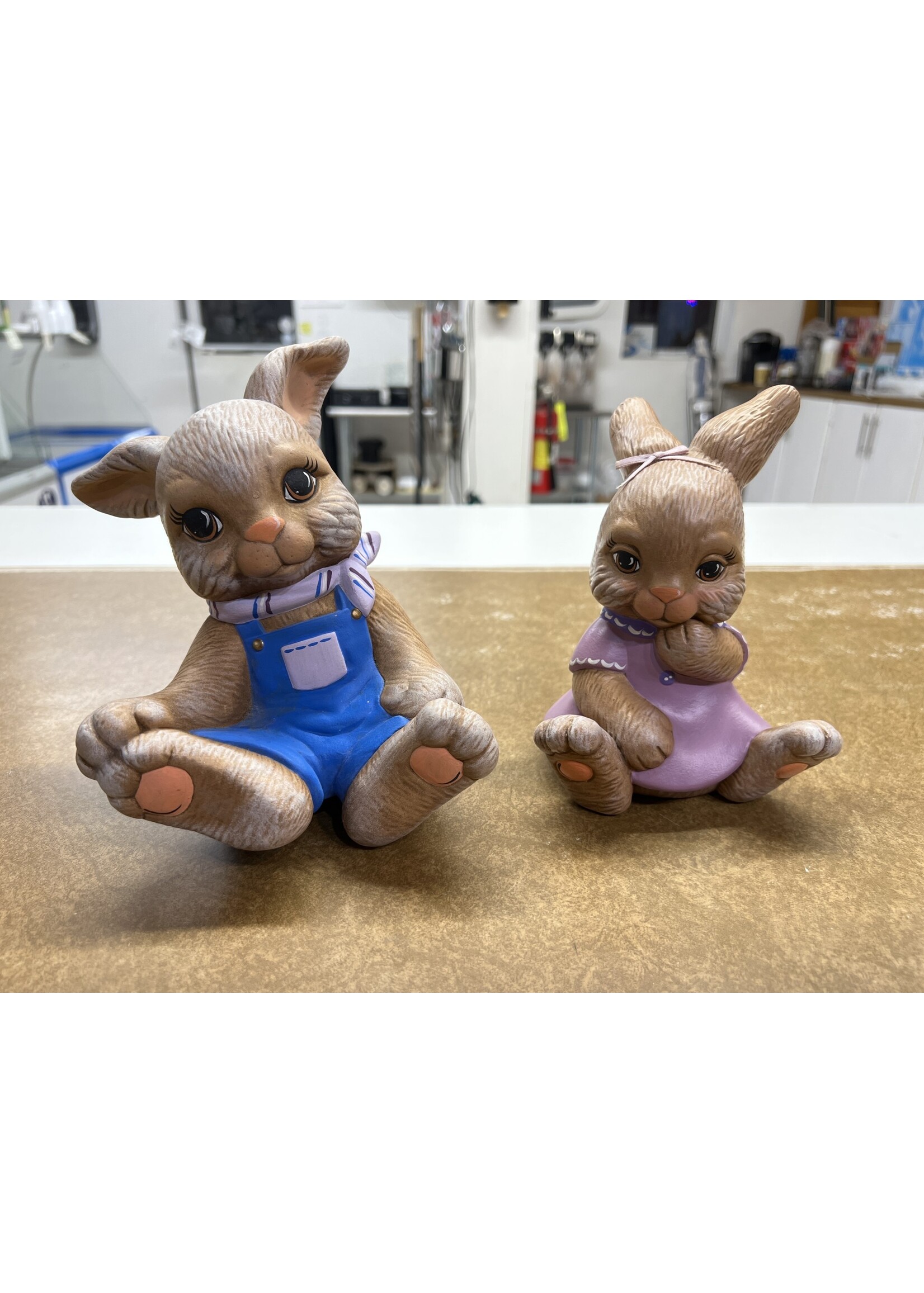 Pair of Ceramic Handpainted Rabbits 7” (Male and Female)