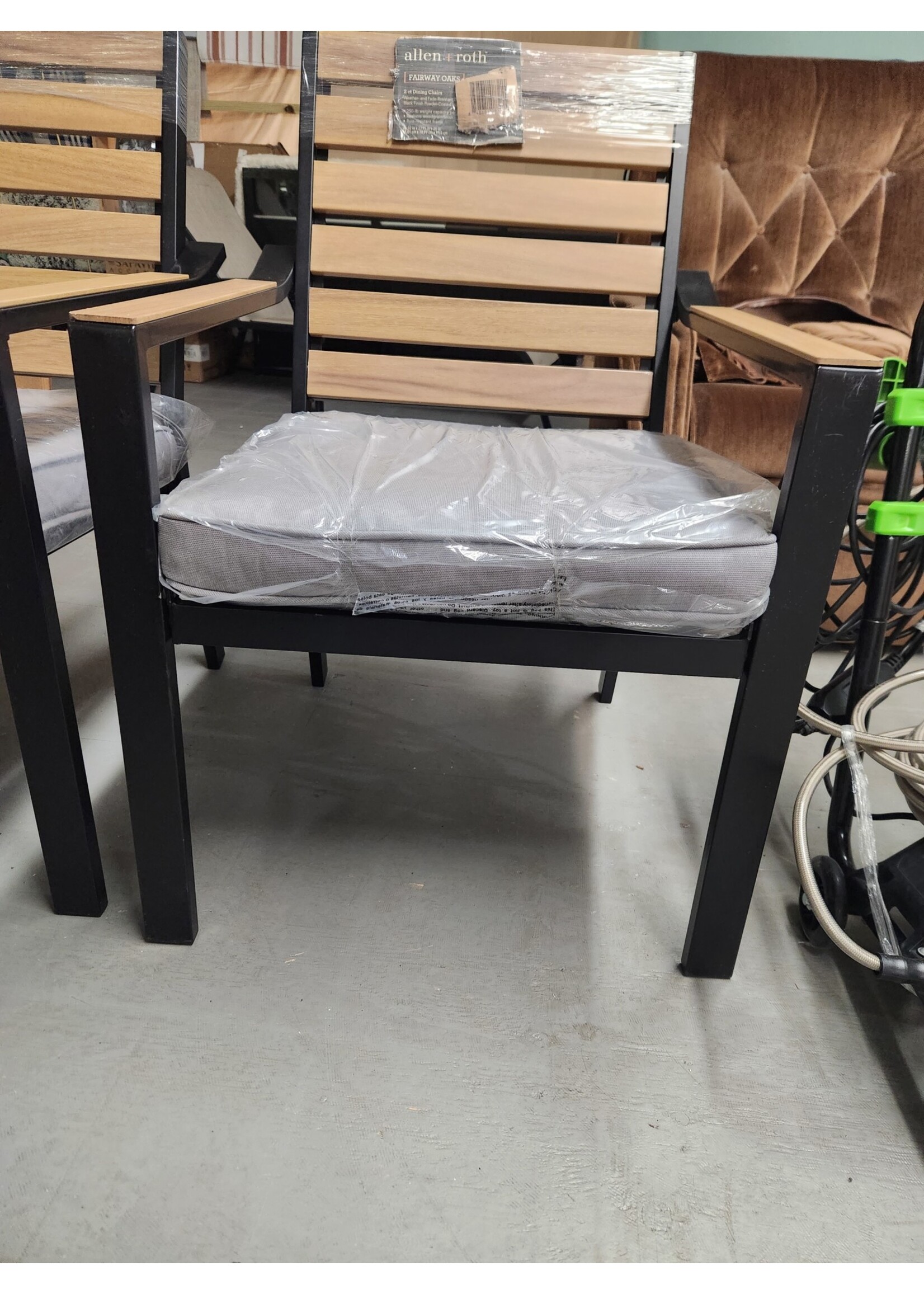 allen roth Fairway Oaks Set of 2 Black Steel Frame Stationary Dining Chair s with Gray Cushioned Seat D3 Surplus Outlet