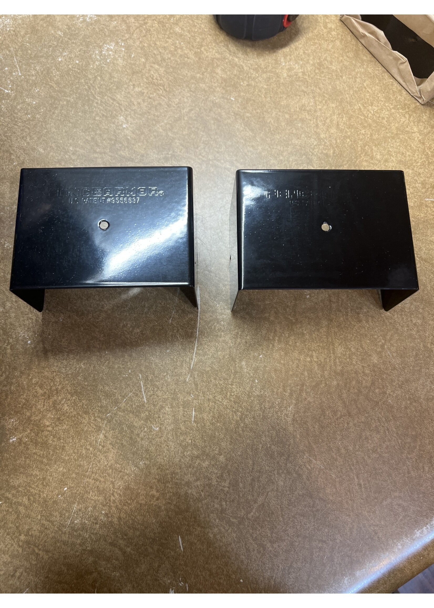 (1 Pair) Fence Armor - black post protectors metal 4”x3”x 2-1/2