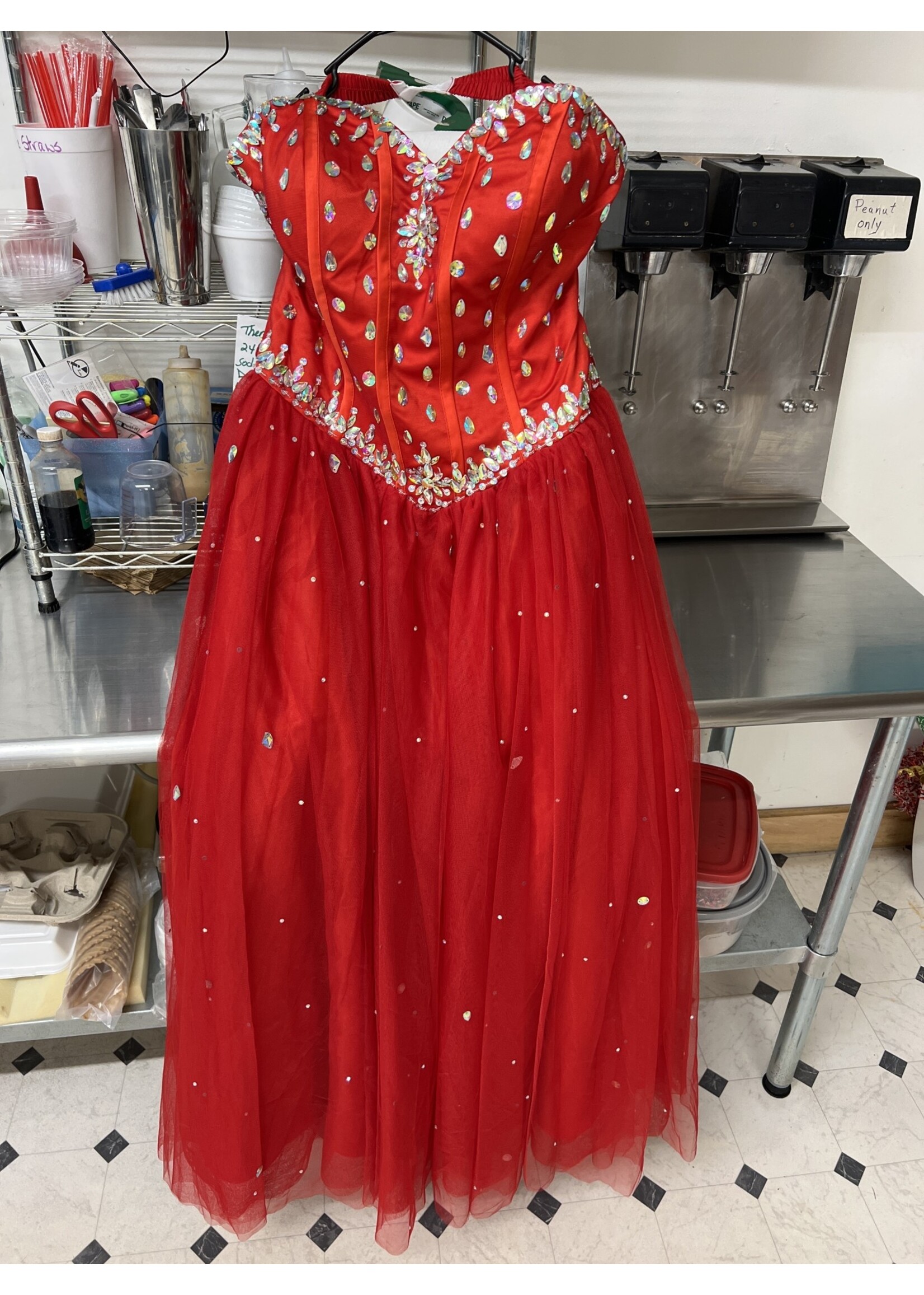 Red Sleeveless Dress with gems- no tags- appears to be size 16