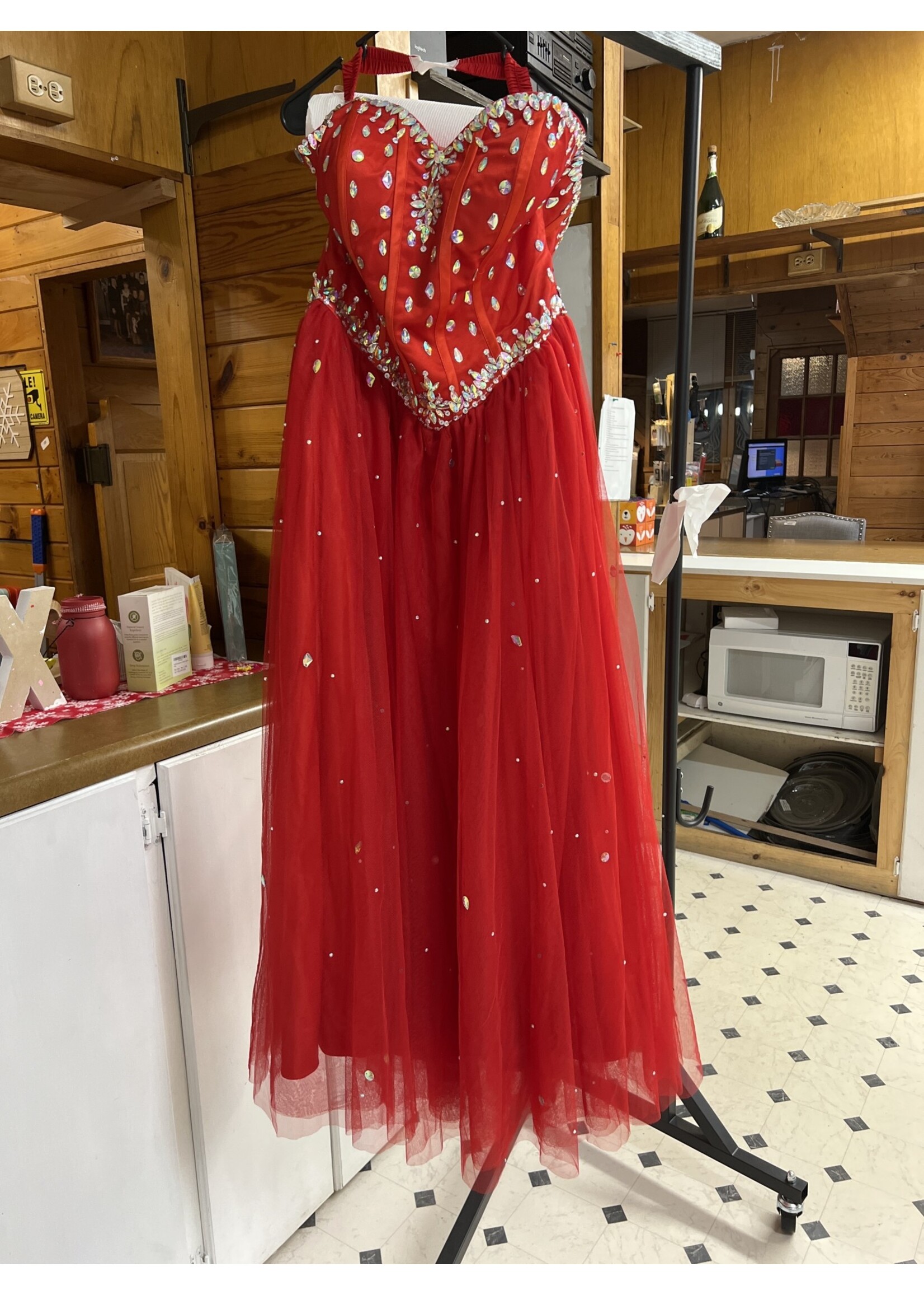 Red Sleeveless Dress with gems- no tags- appears to be size 16