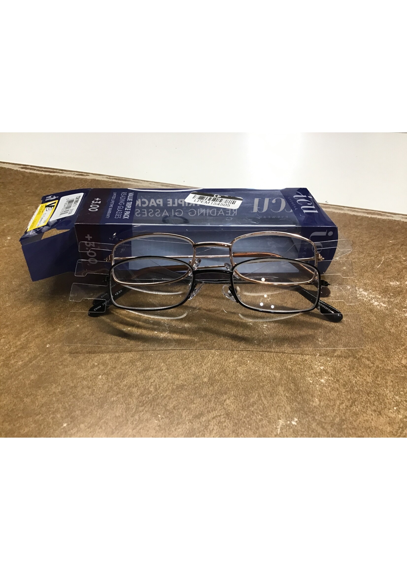 *open pkg. only 2 pair* ICU Eyewear Oval Metal Reading Glasses +3.00 - 3pk