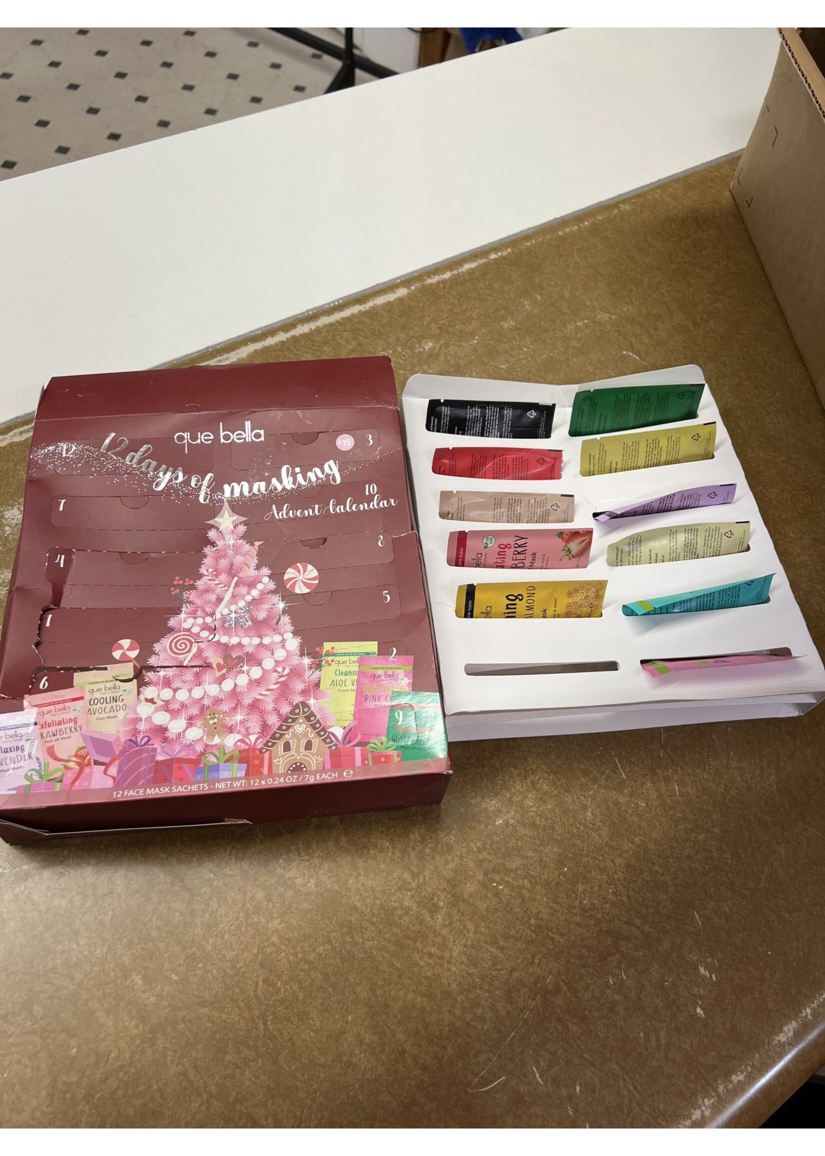 Box damage- *missing 1- Que Bella Holiday 12 Days of Masking Face Mask  Advent Calendar Gift Set - D3 Surplus Outlet