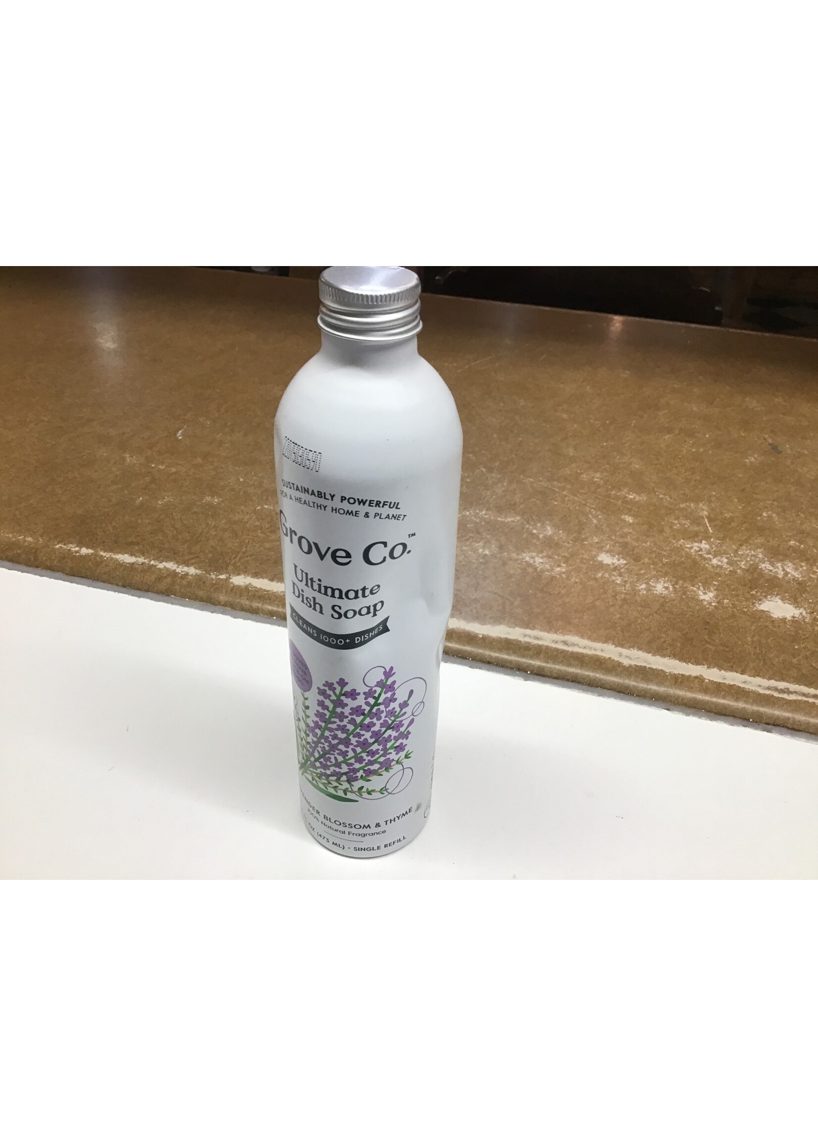 Bottle dented Grove Co. Lavender & Thyme Ultimate Dish Soap Refill in Aluminum Bottle - 16 fl oz