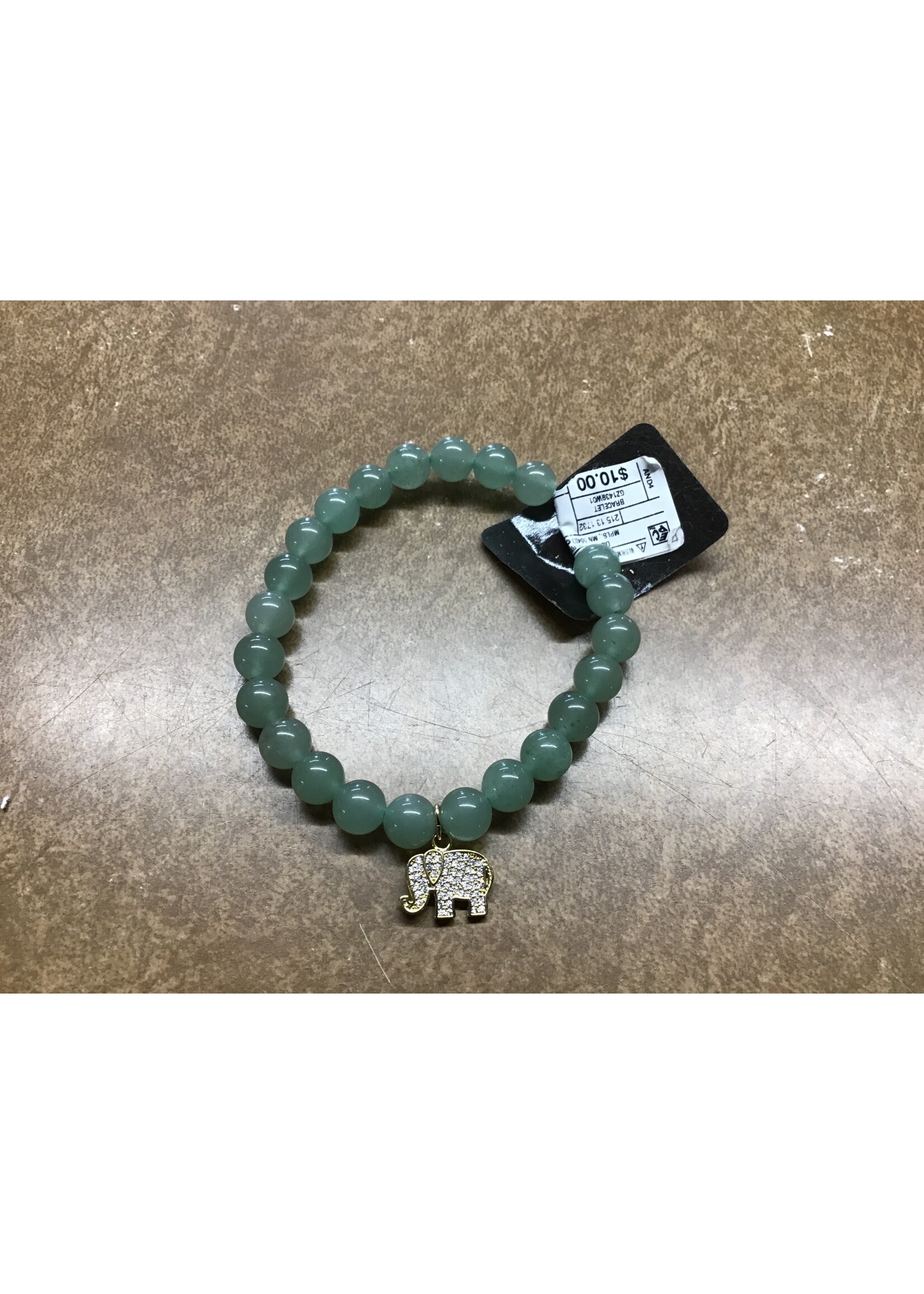 Semi-precious bead stretch bracelet with elephant charm