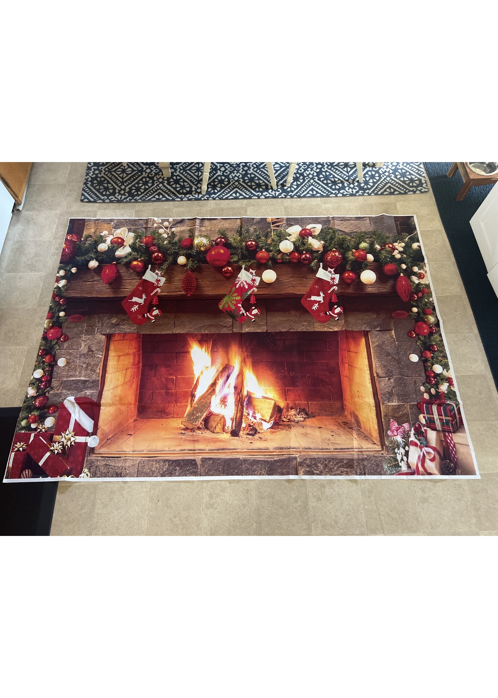 No packaging- Christmas Fireplace Photo Backdrop Banner 5’ x 6’-10”