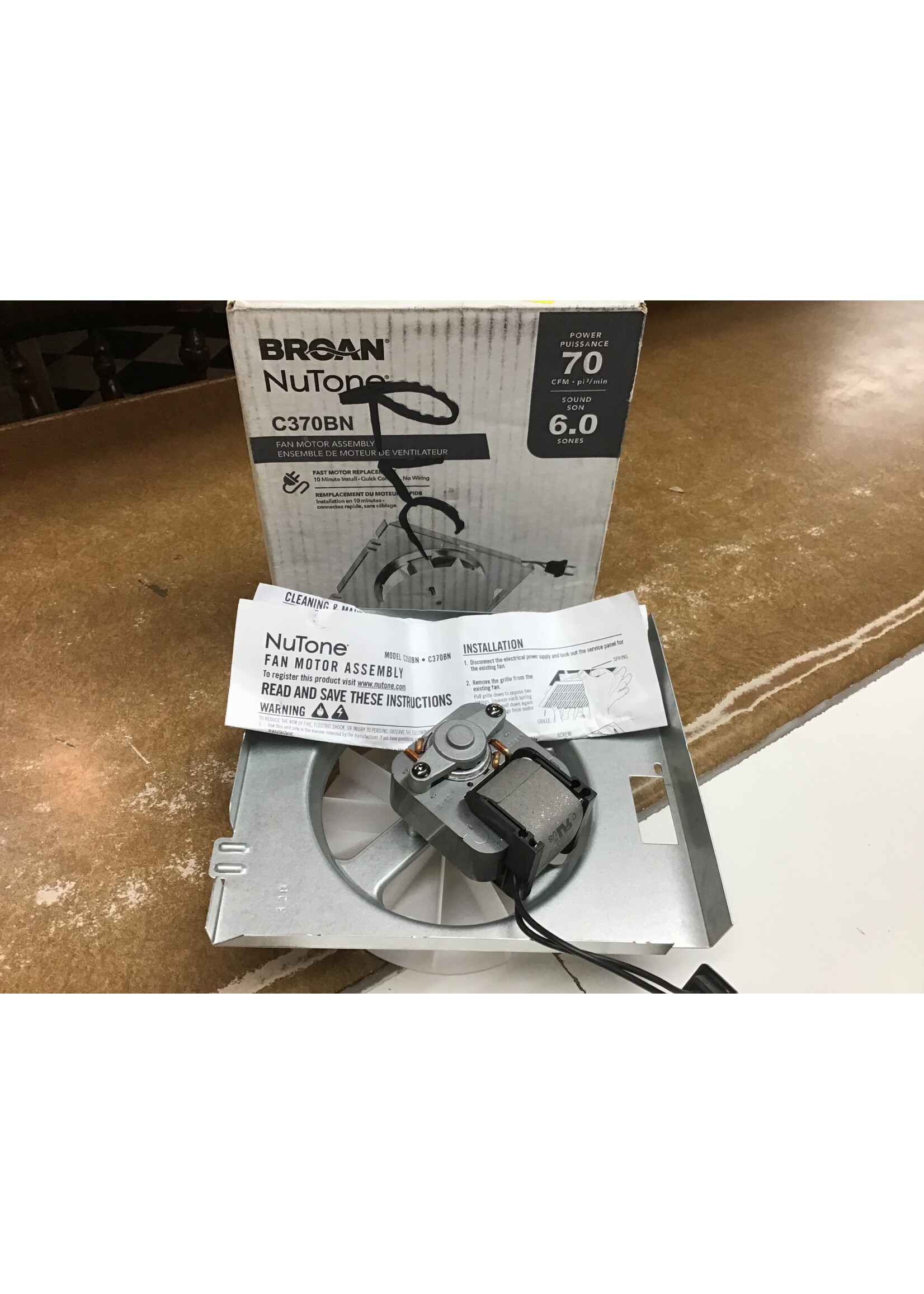 Broan NuTone C370BN Fan Motor Assembly replacement