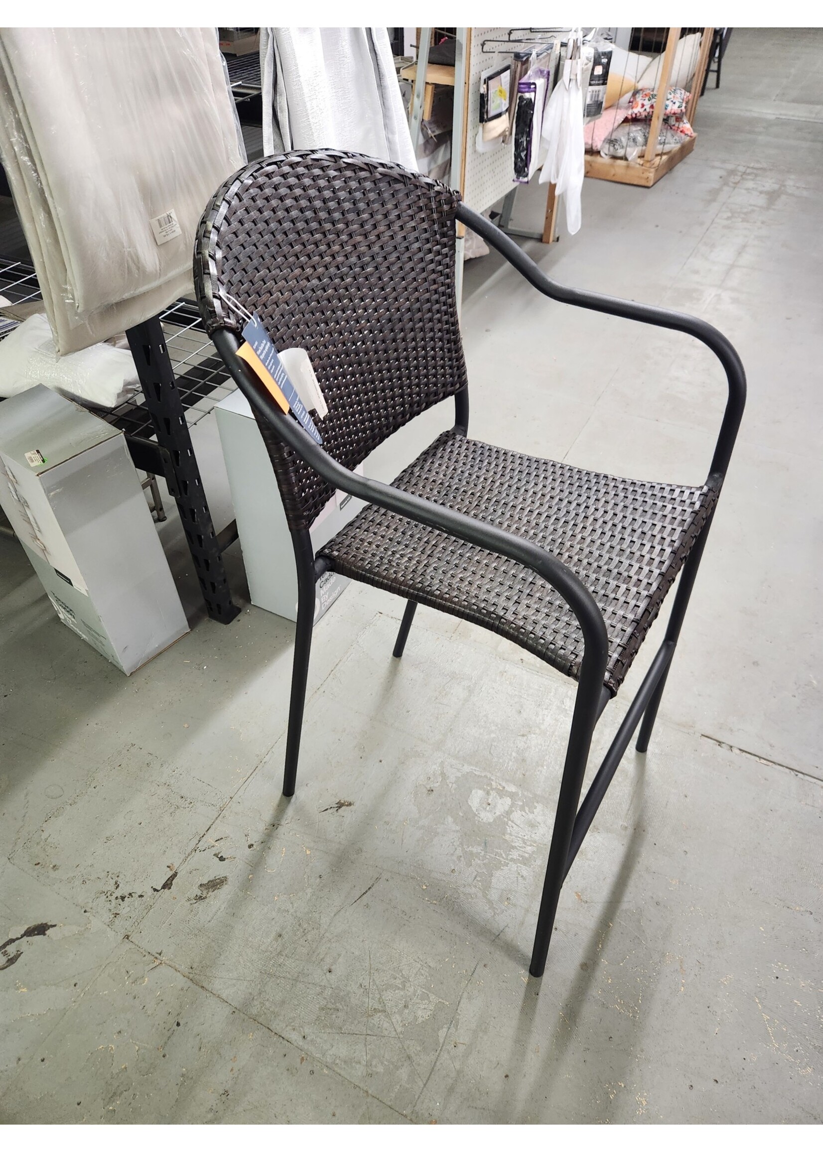 *Repaired Wicker 29" Seat Height Garden Treasures Pelham bay Wicker Stackable Matte Black Steel Frame Stationary Bar Stool Chair with Woven Seat 300lb