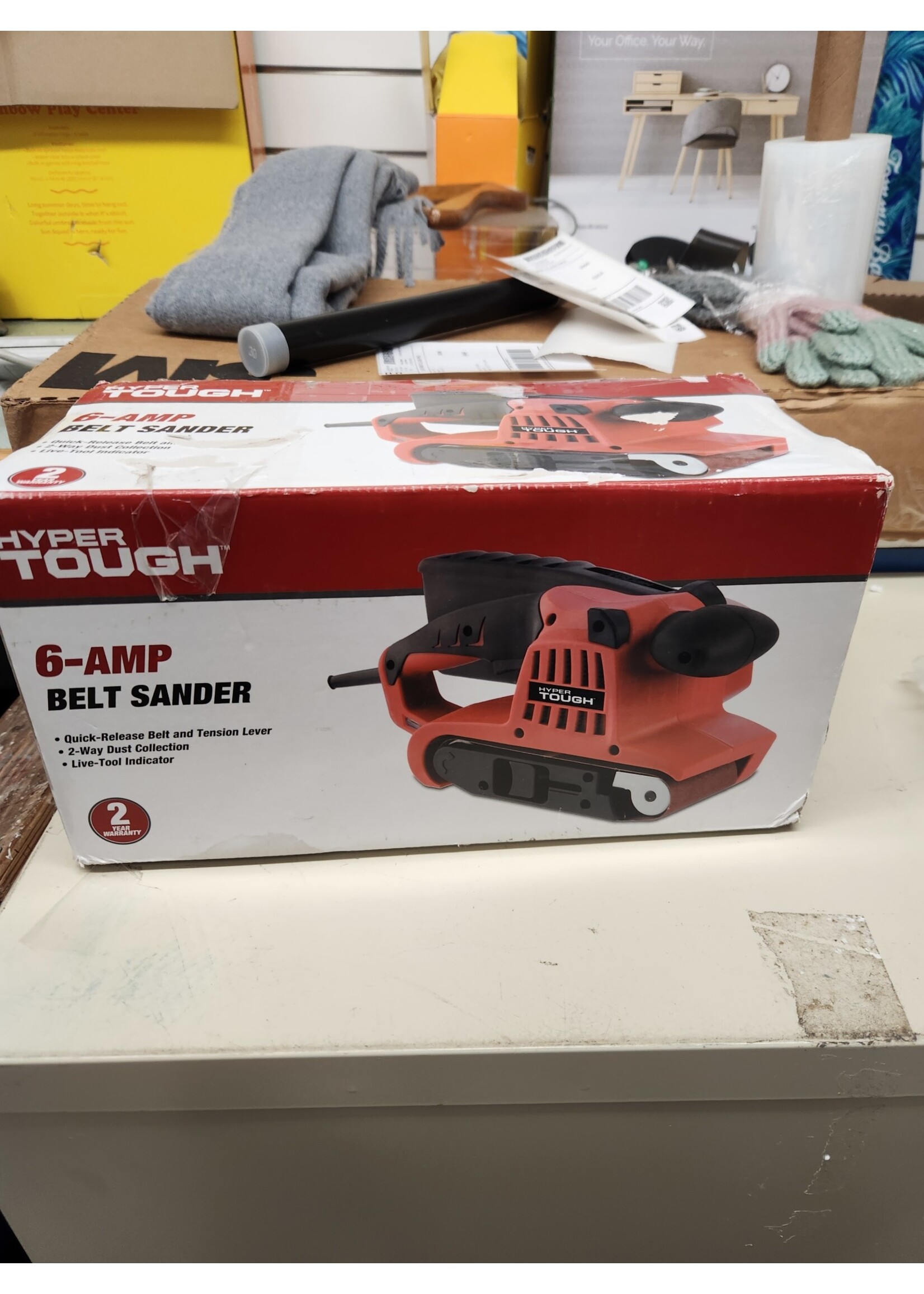 *Open/Used Hyper Tough 6-Amp Belt Sander. Needs New Belt, No Owners Manual