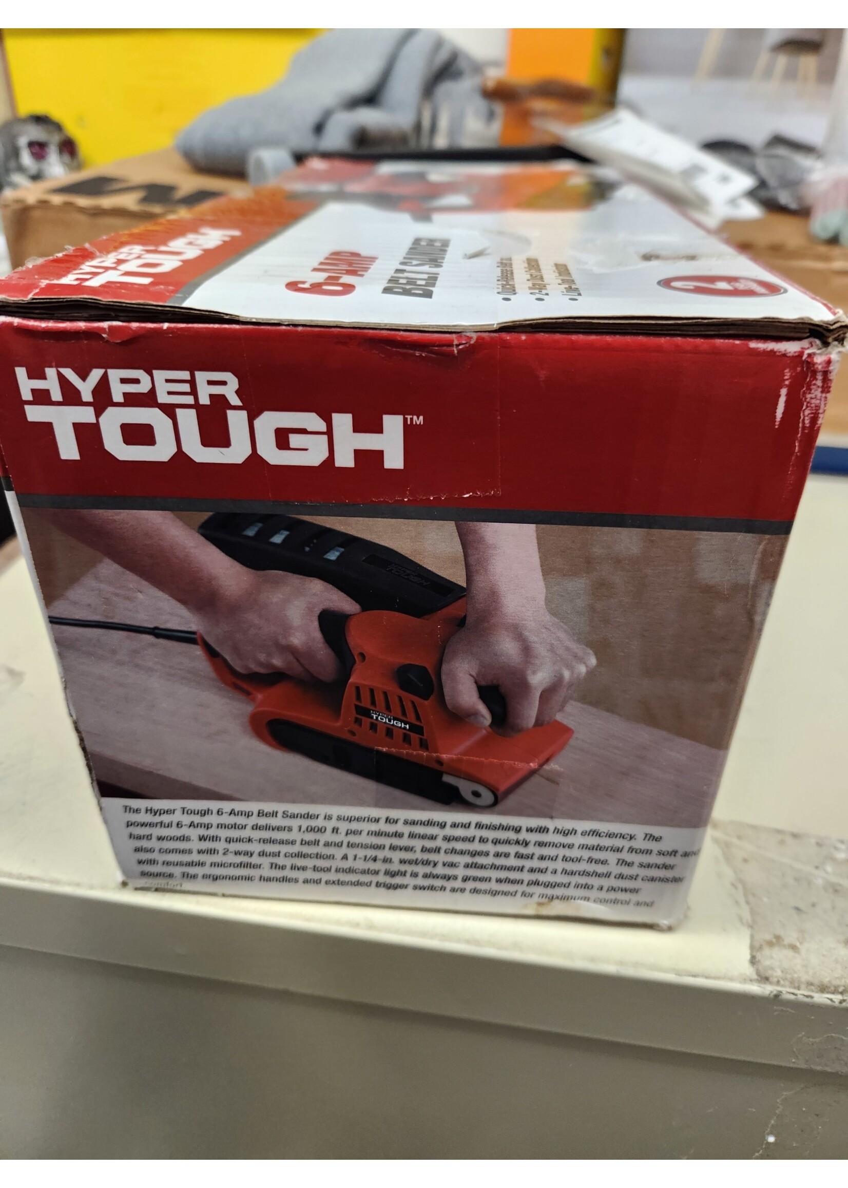 *Open/Used Hyper Tough 6-Amp Belt Sander. Needs New Belt, No Owners Manual