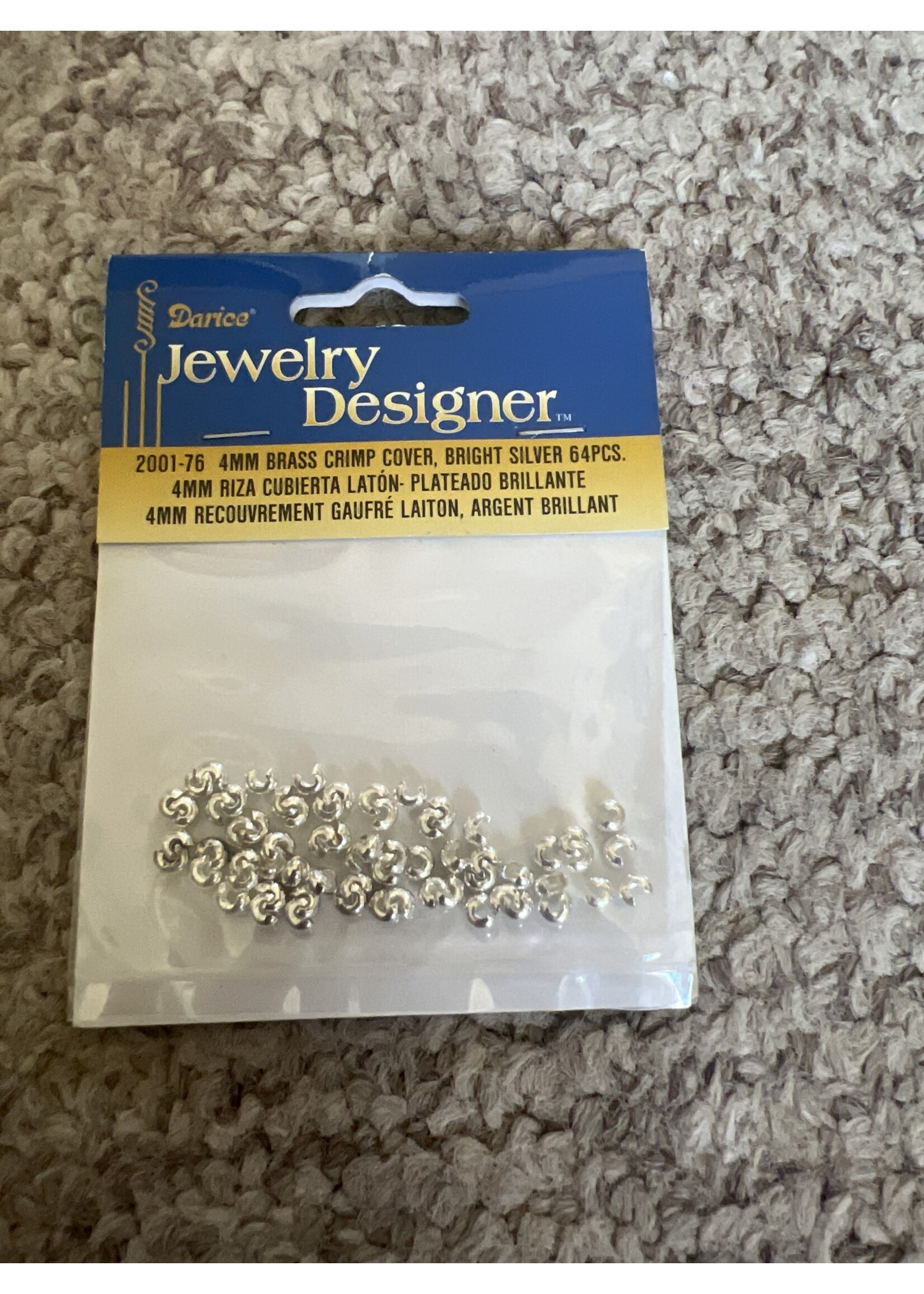 Darice Jewelry Designer 2001-76 4mm Brass Crimp Cover, bright silver 64 pcs
