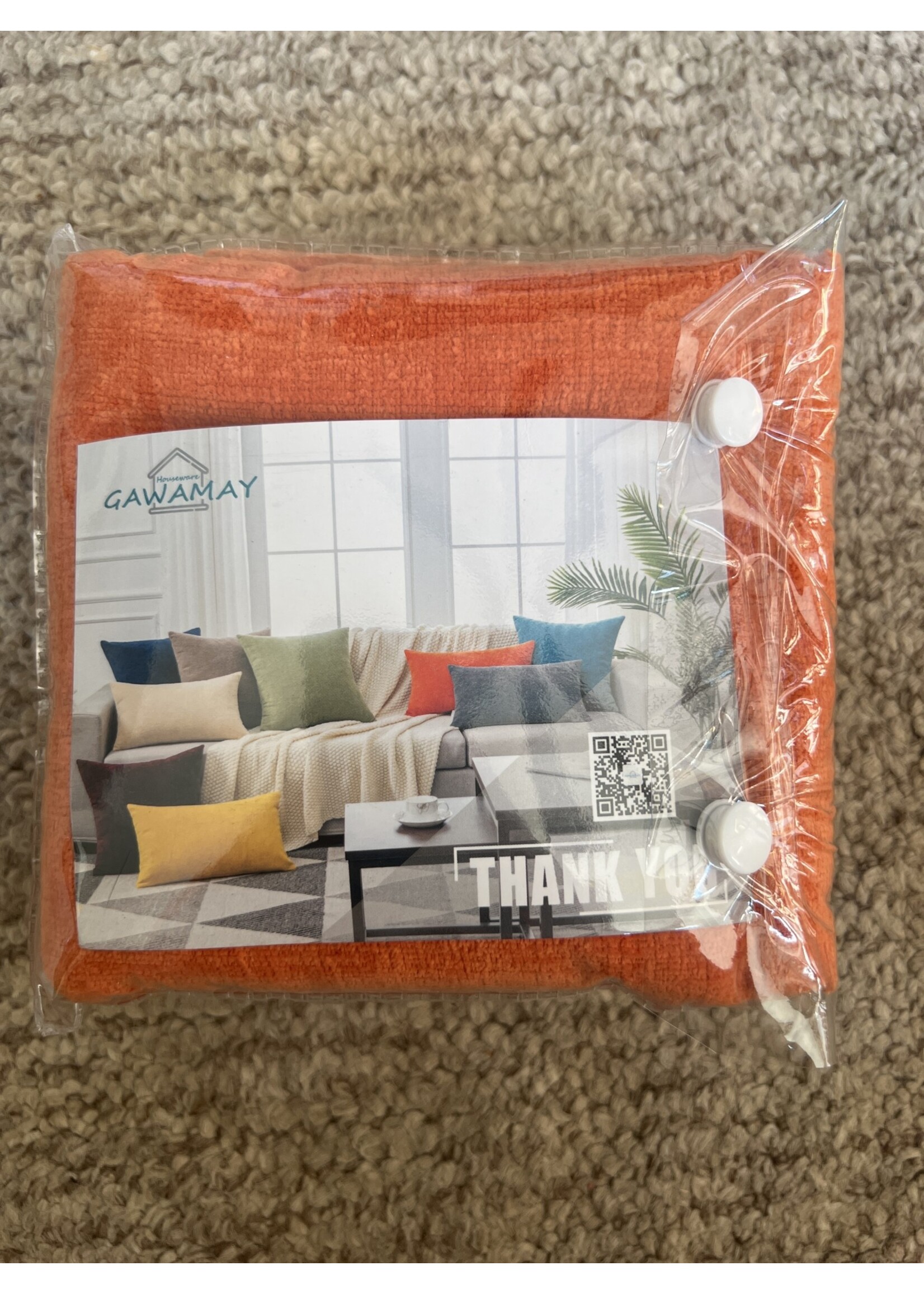 Gawamay Soft Chenille Throw Pillow Cover 2pk Orange  square 18”