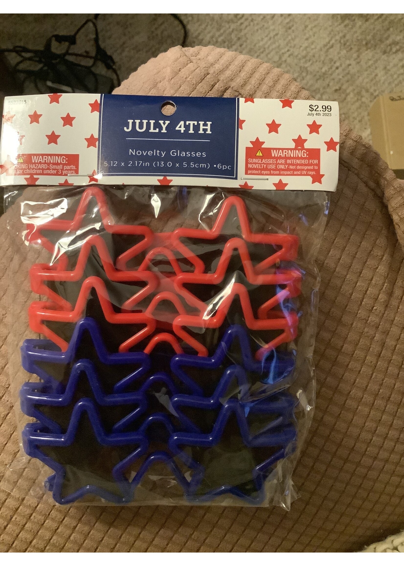 July 4th Novelty Glasses 6 pk red/blue