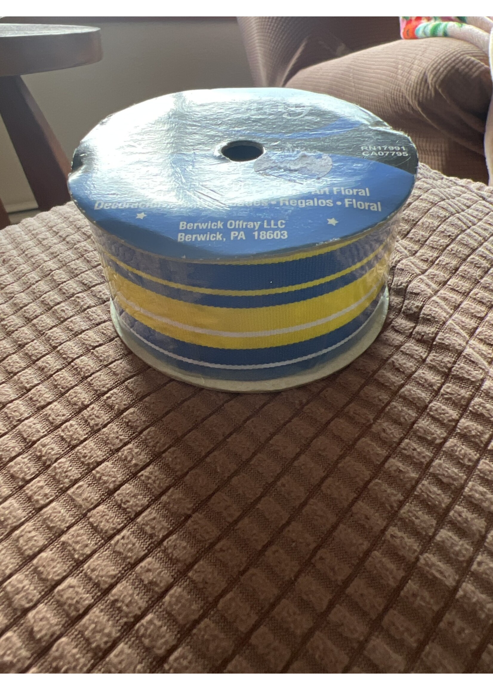 Offray Craft Ribbon 1-1/2” x 9’ Blue and Yellow