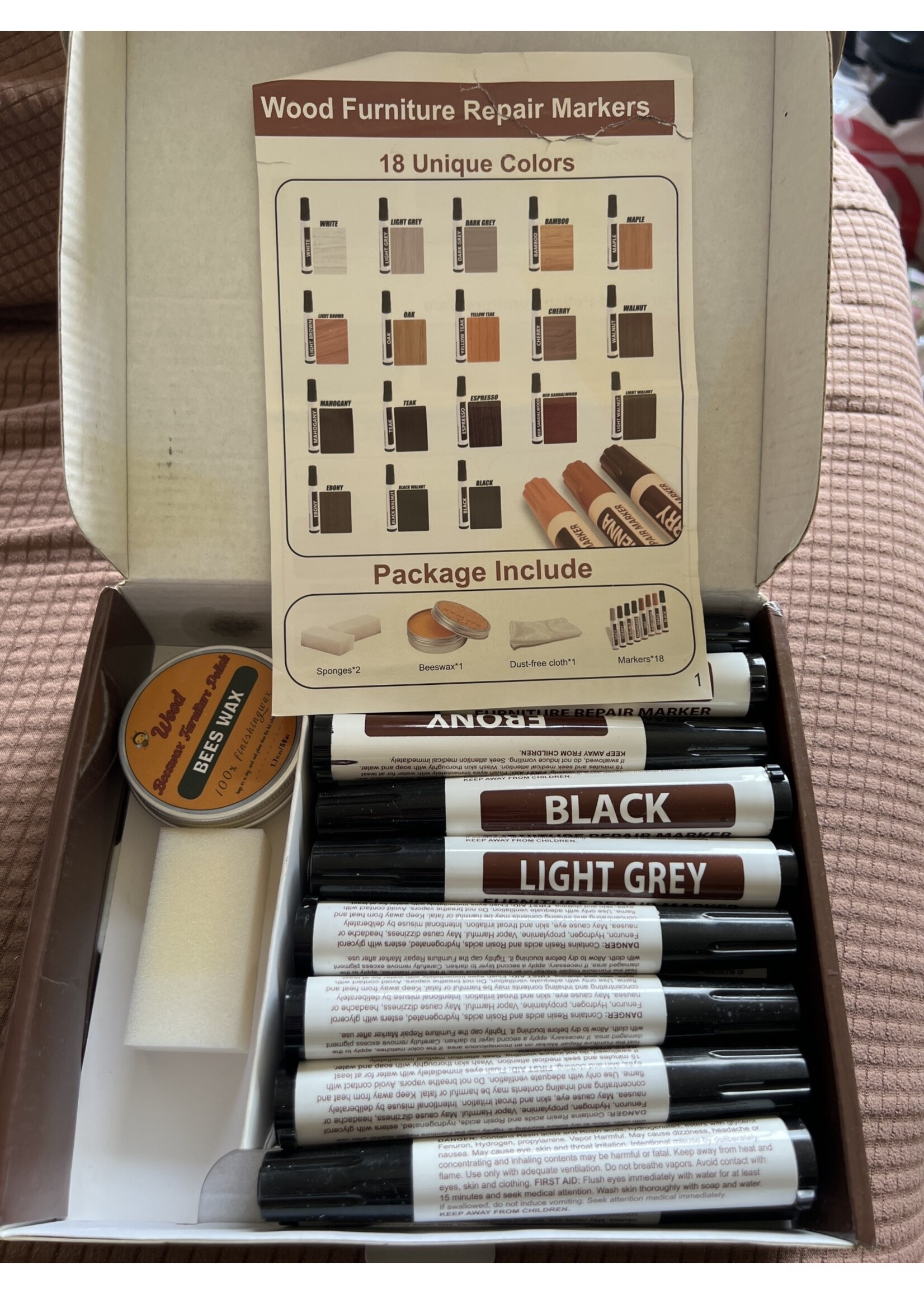 Open Package- Used- Wood Furniture Markers - missing sponge and cloth