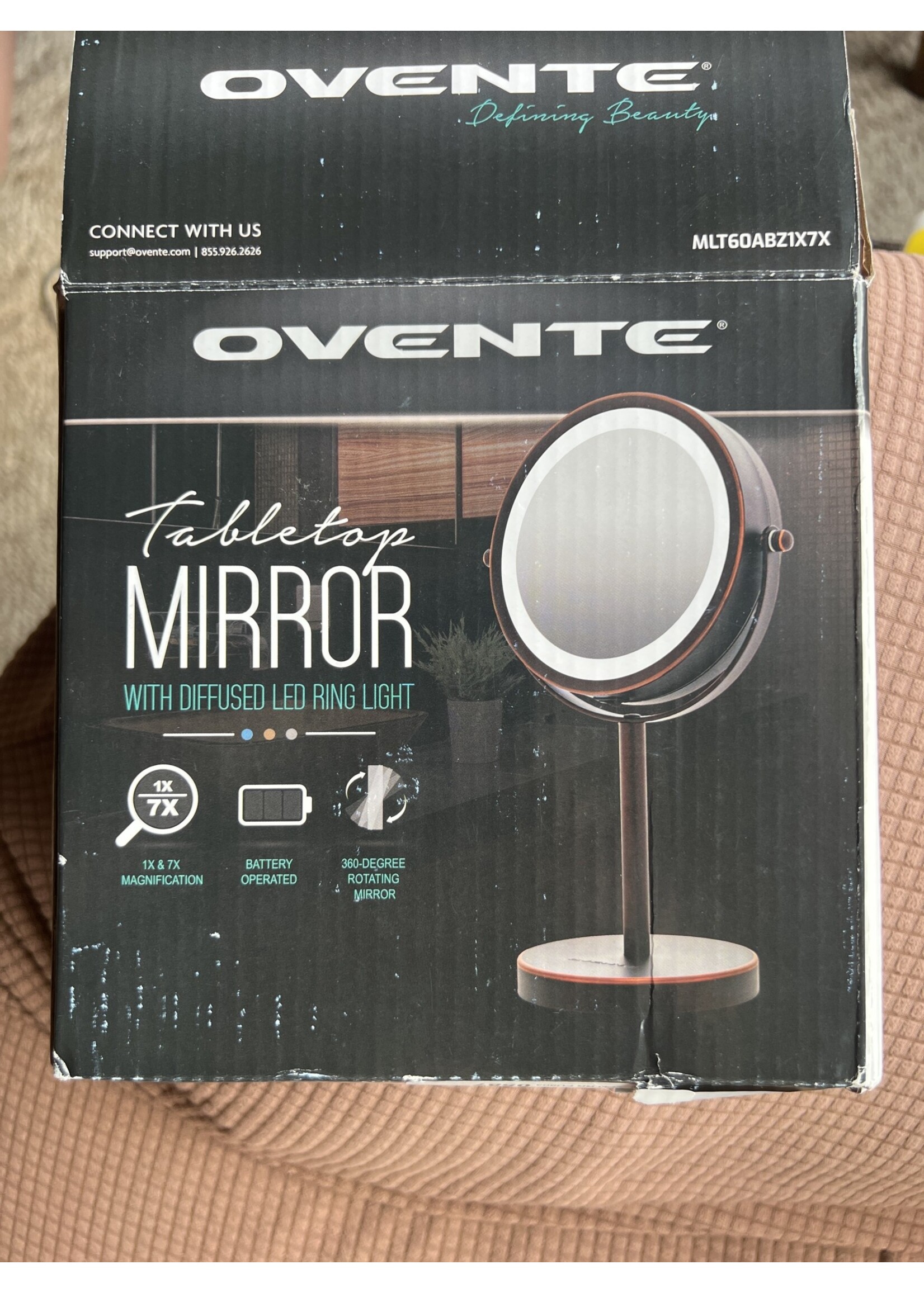 Light box damage- Ovente Tabletop Mirror w/ Diffused LED Ring Light
