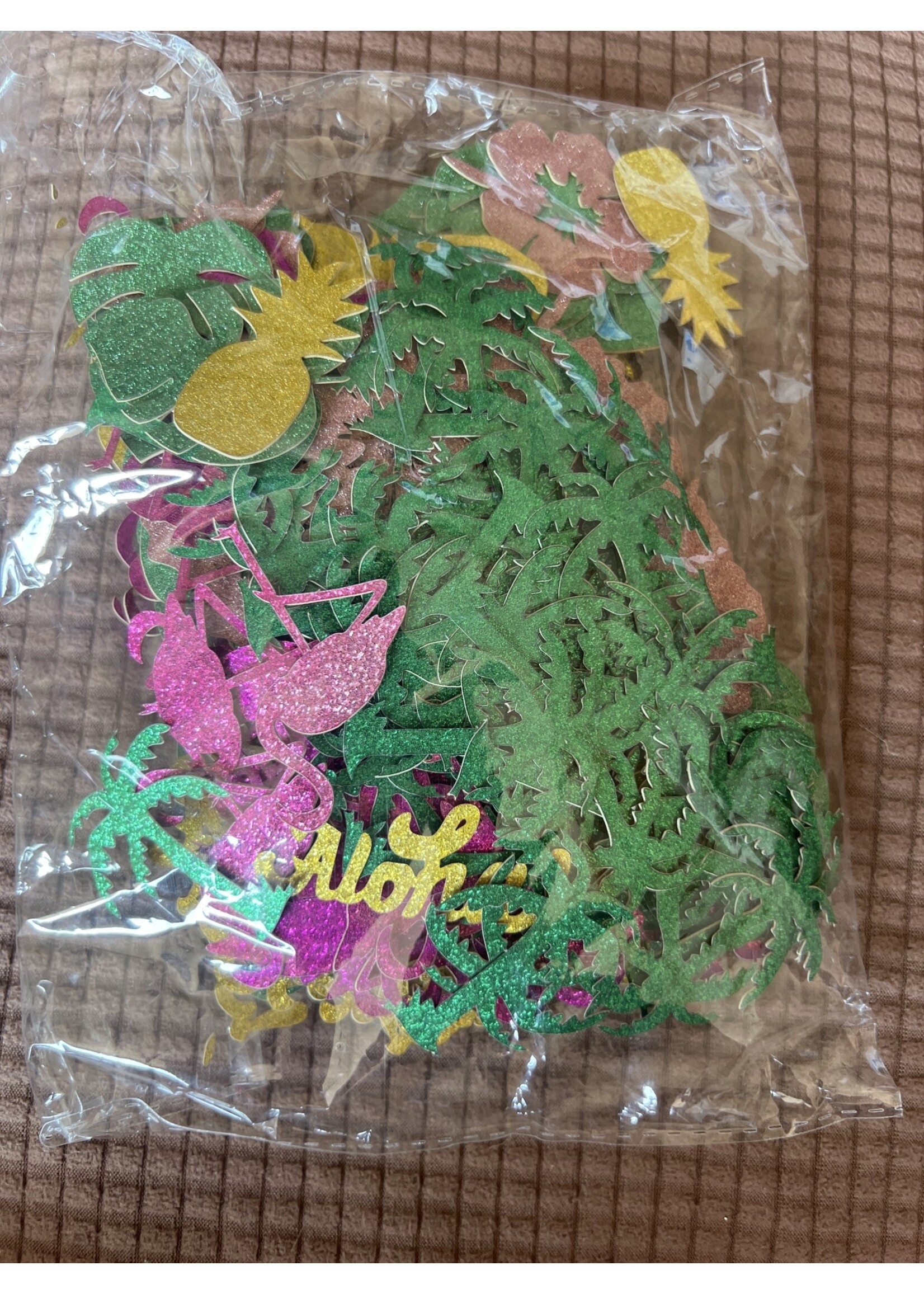 Cut-out Tropical Decor leaves, pineapples, flamingos, palm trees, aloha