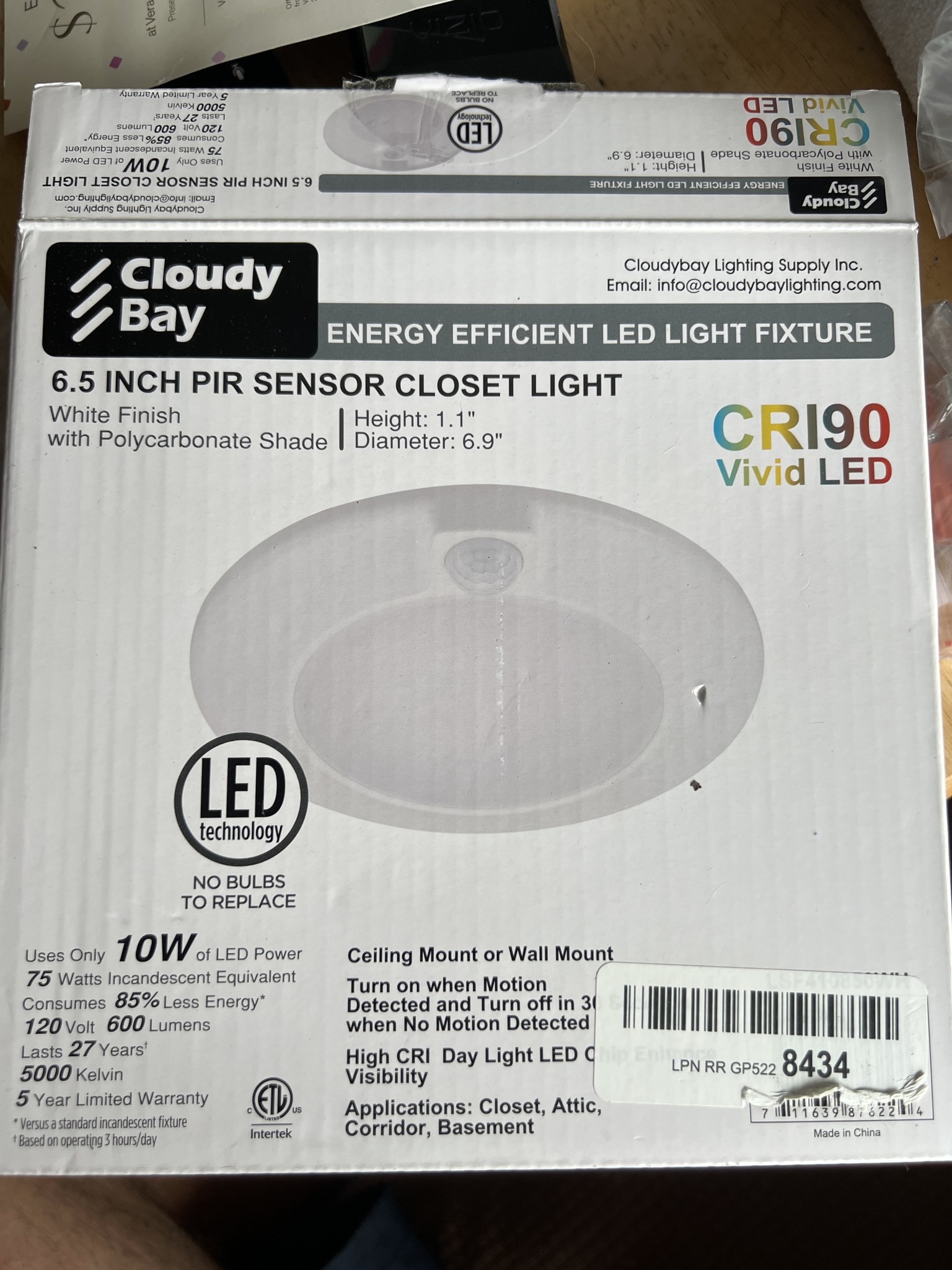 Cloudy Bay 6.5? PIR Sensor Closet Light, LED fixture D3 Surplus Outlet