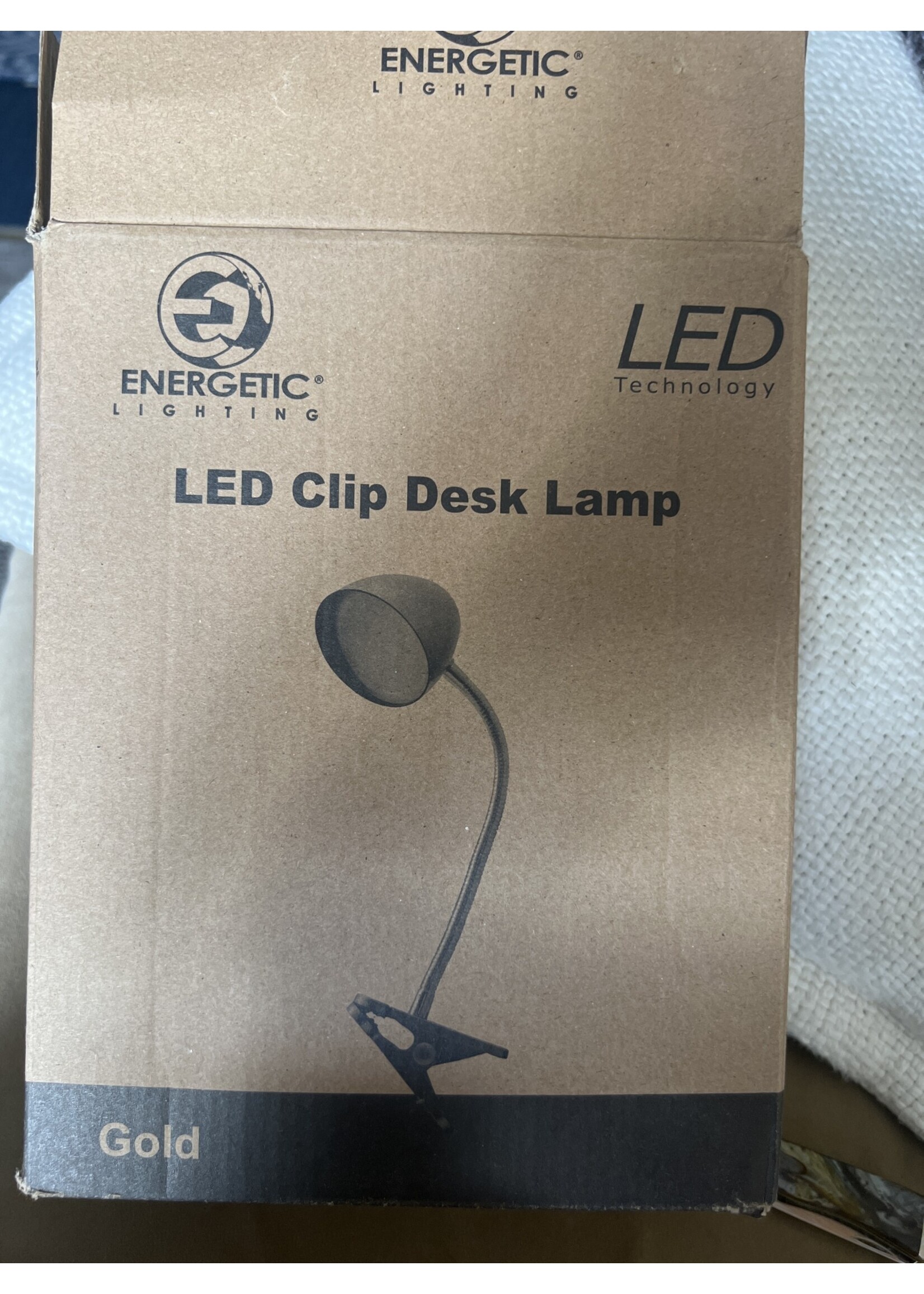 Energetic Lighting LED Clip Desk Lamp gold w/ polarized plug