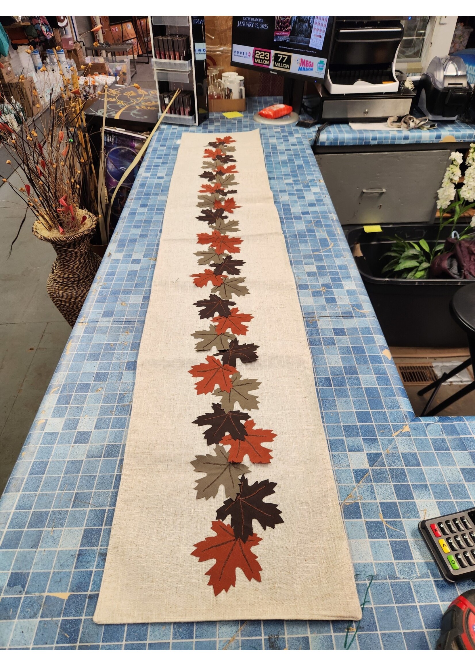 70x12.5 Appliquéd Thanksgiving Fall Leaves Table Runner