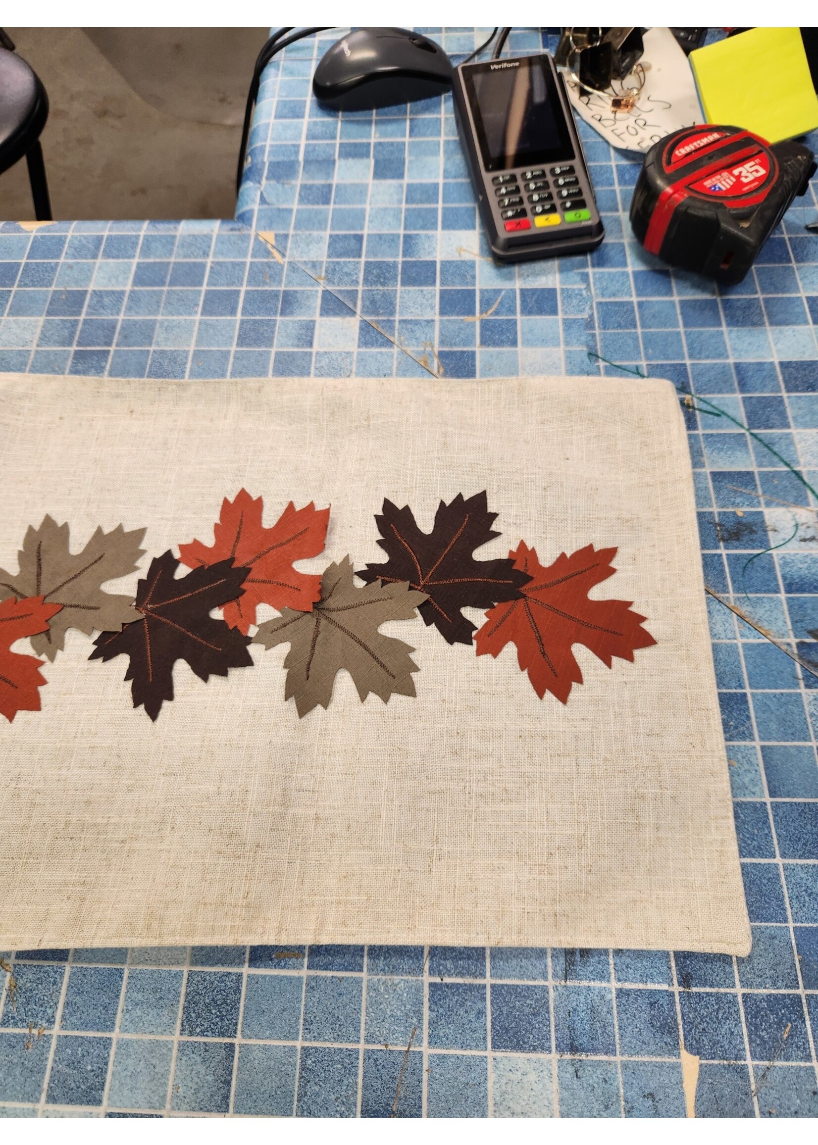 70x12.5 Appliquéd Thanksgiving Fall Leaves Table Runner