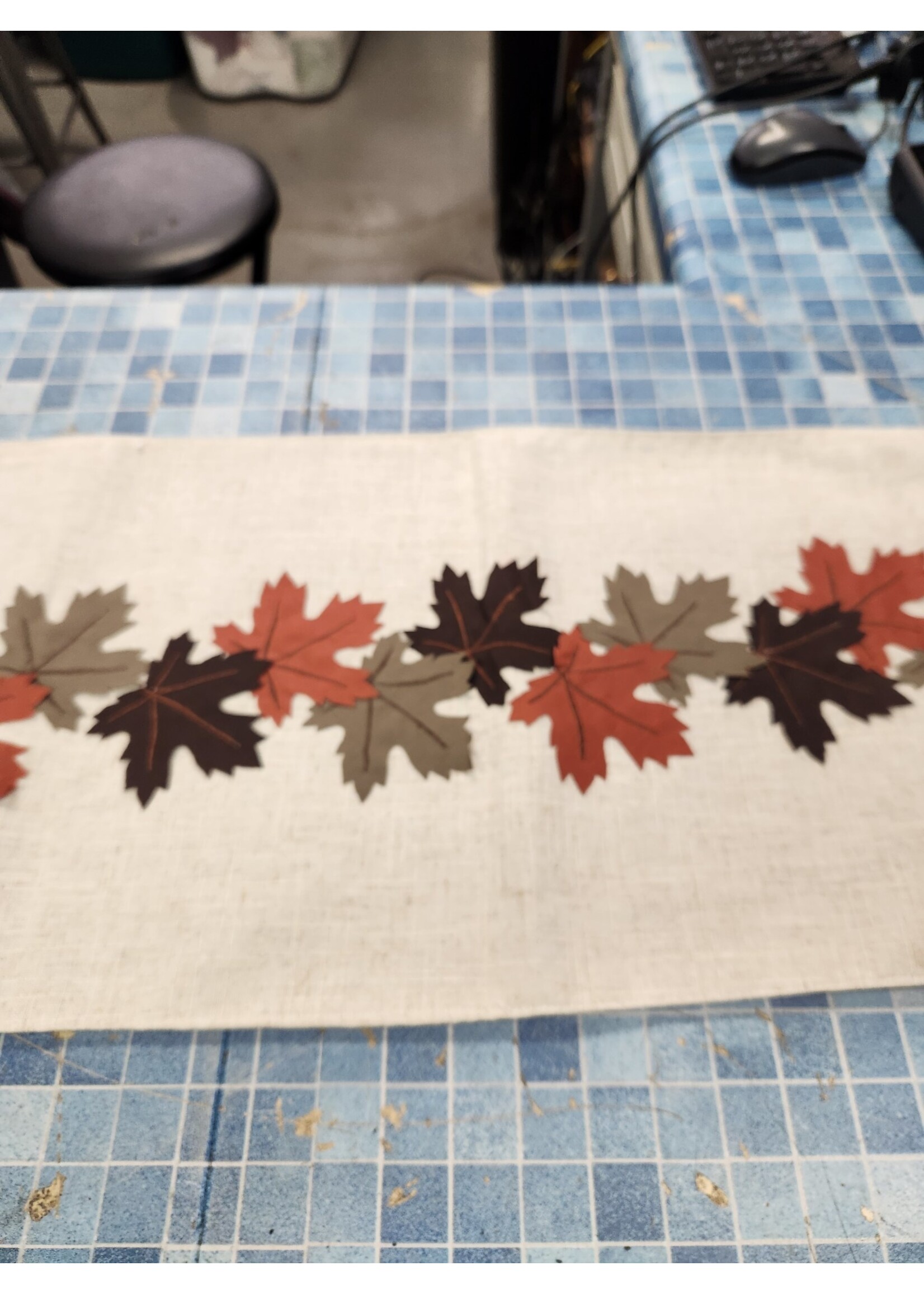 70x12.5 Appliquéd Thanksgiving Fall Leaves Table Runner