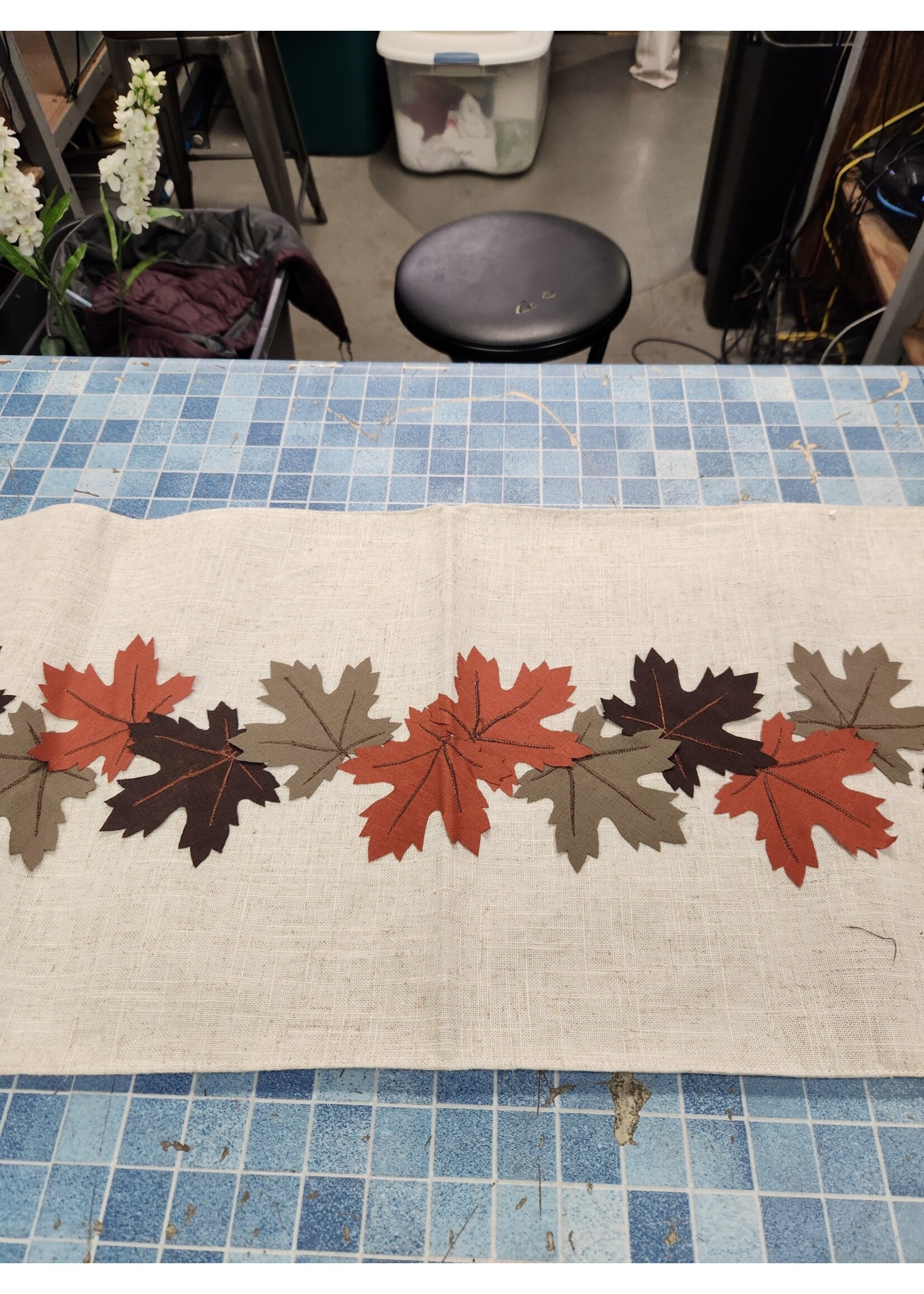 70x12.5 Appliquéd Thanksgiving Fall Leaves Table Runner