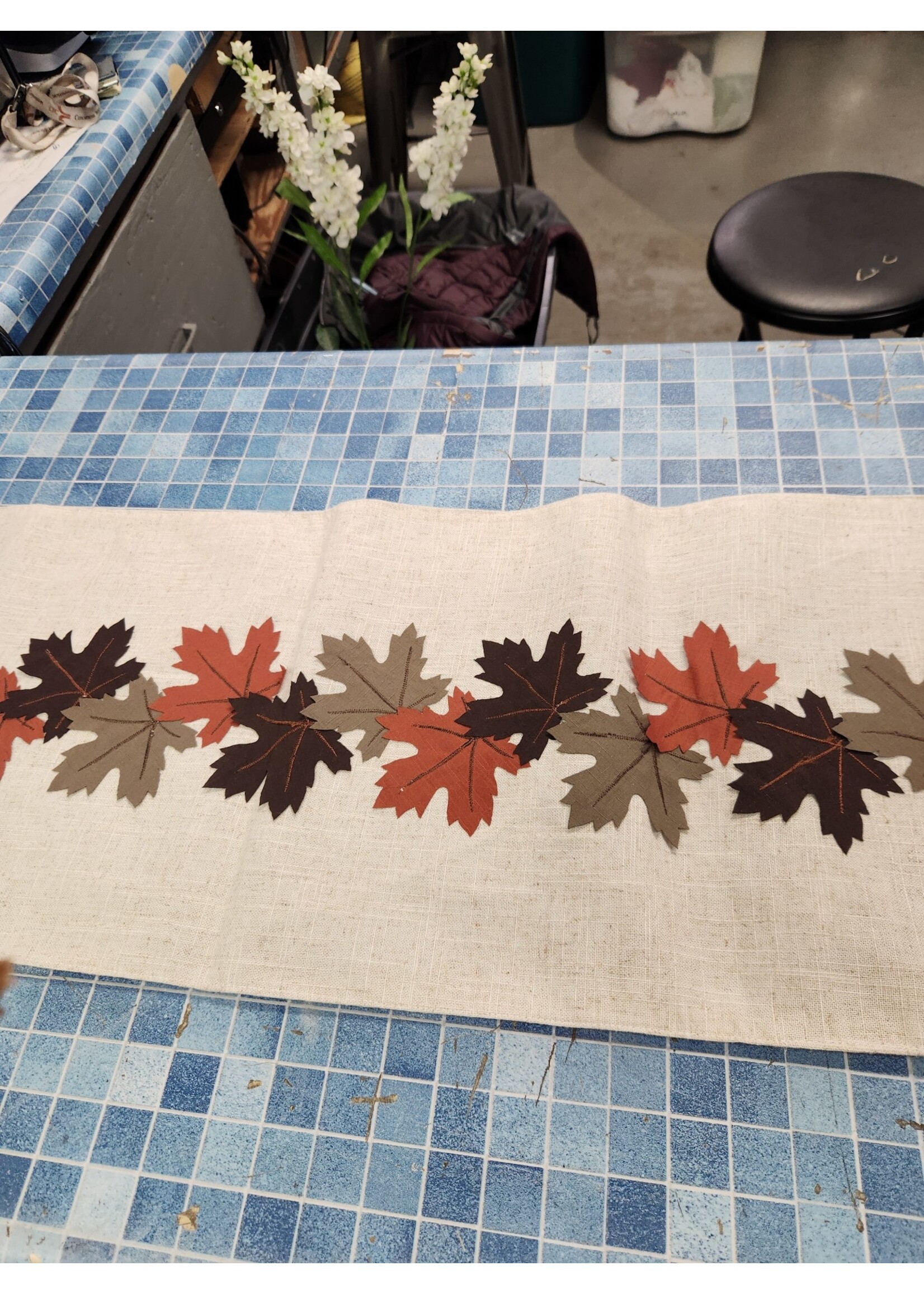 70x12.5 Appliquéd Thanksgiving Fall Leaves Table Runner