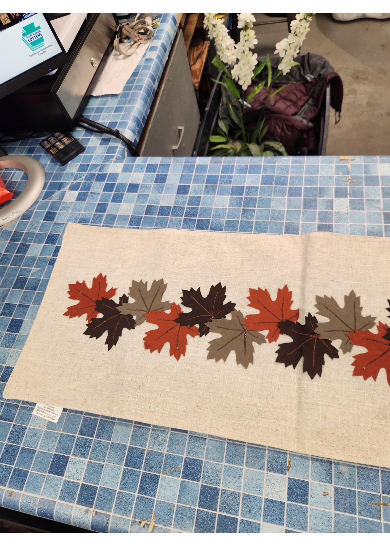 70x12.5 Appliquéd Thanksgiving Fall Leaves Table Runner