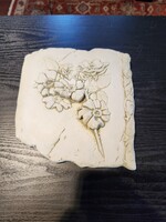 Hen-Feathers Flower Plaque Hanging Art Picture (Resin) 8.5x7.75